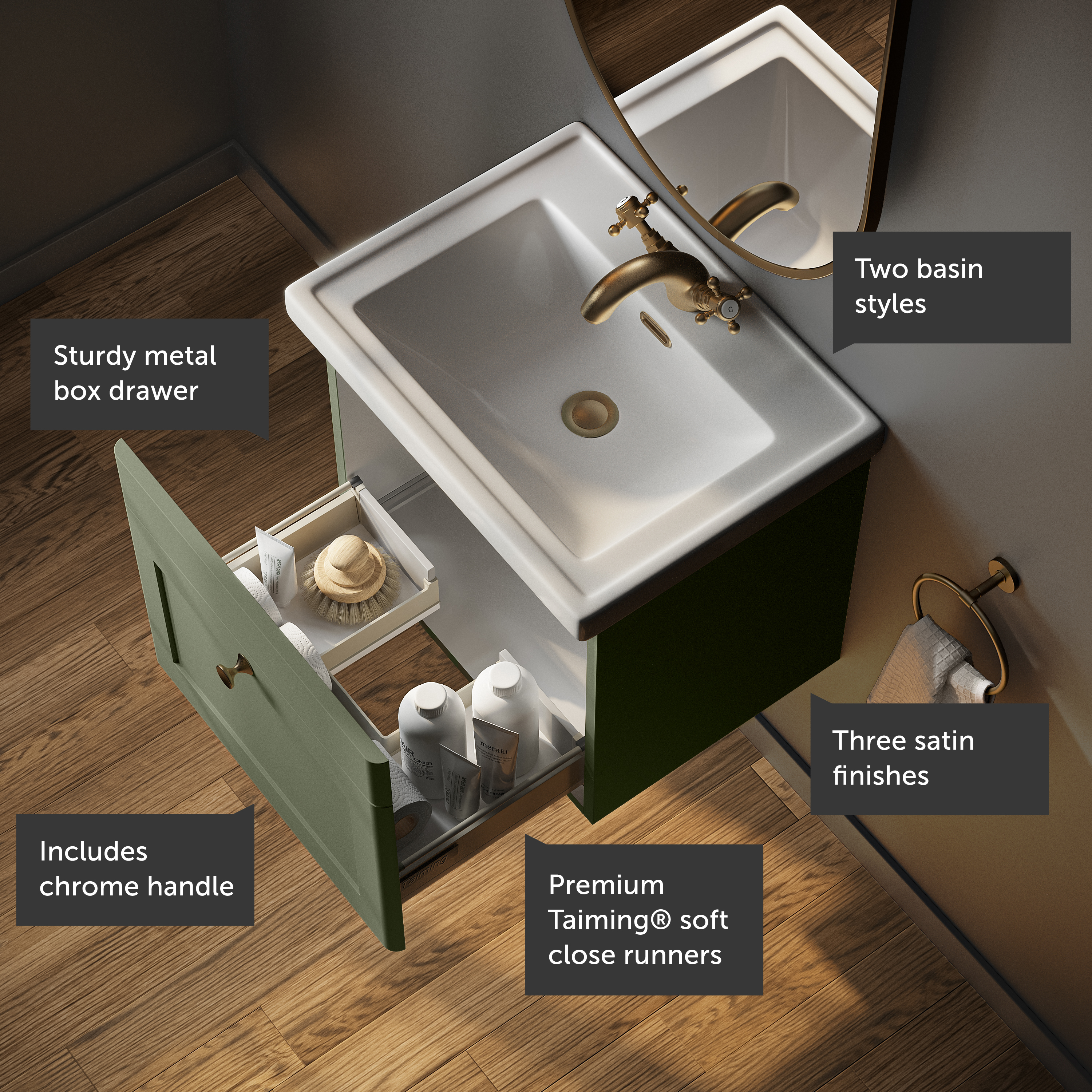 Butler & Rose Ophelia Traditional Toilet & 500mm Wall Hung Vanity Unit Bathroom Suite