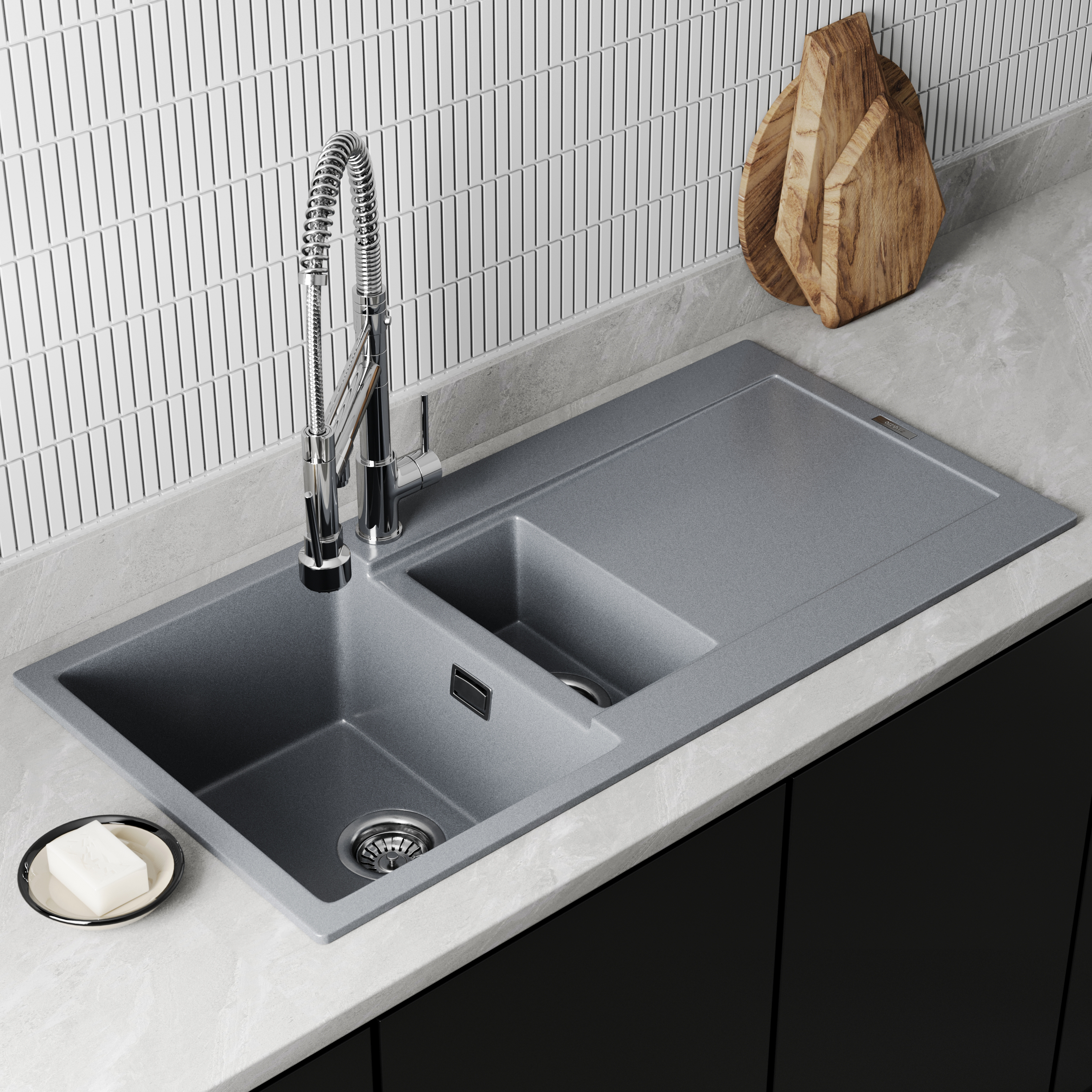 Vellamo Rocca 1.5 Bowl Granite Composite Inset Kitchen Sink & Waste - 1000 x 500mm