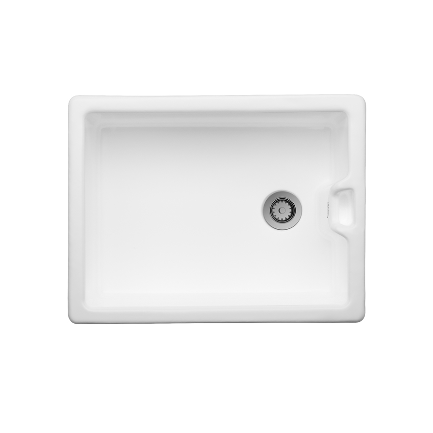 Thomas Denby Belfast 1 Bowl Gloss White Ceramic Kitchen Sink - 595 x 460mm