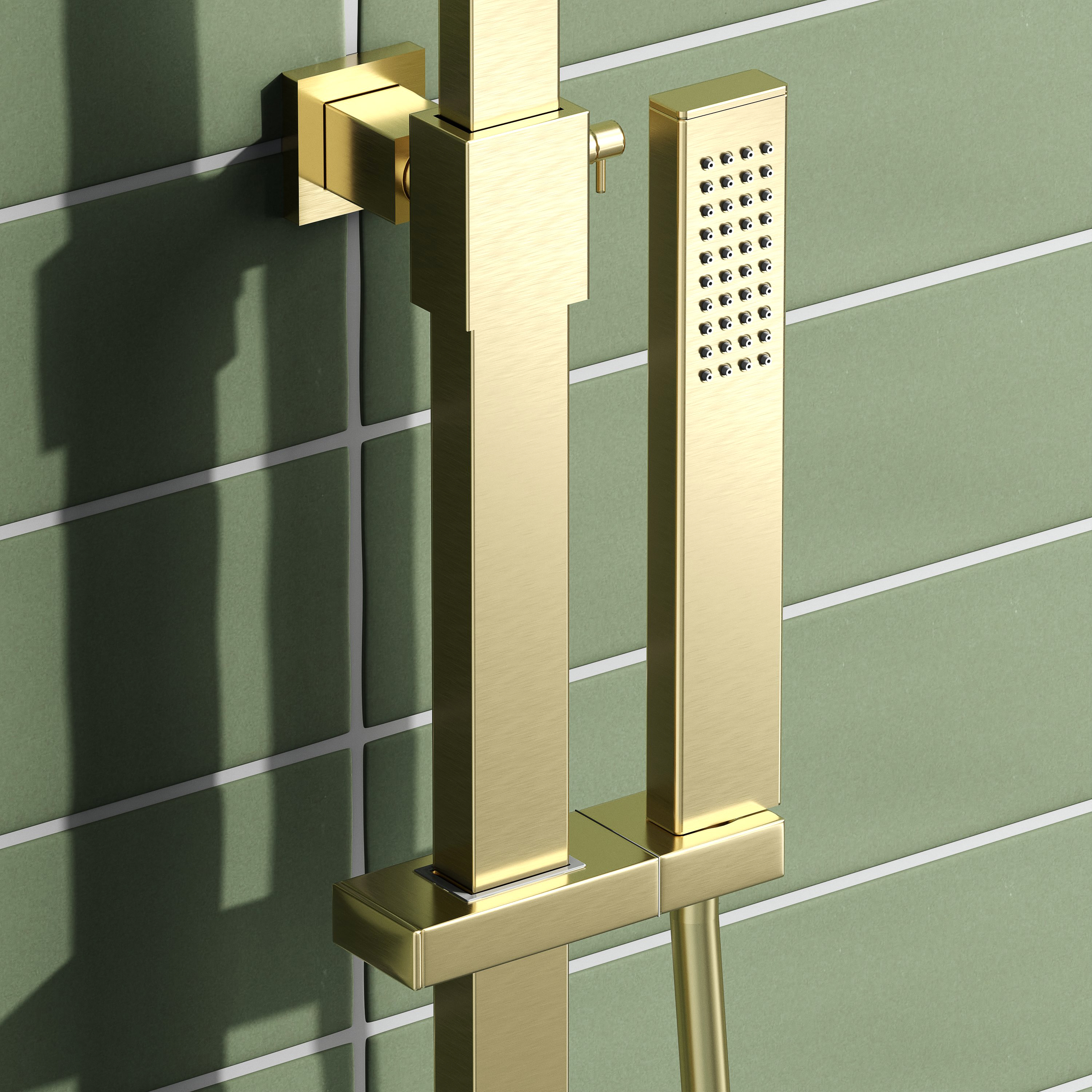 Harbour Status Brushed Brass Square Thermostatic Rigid Riser Shower Kit