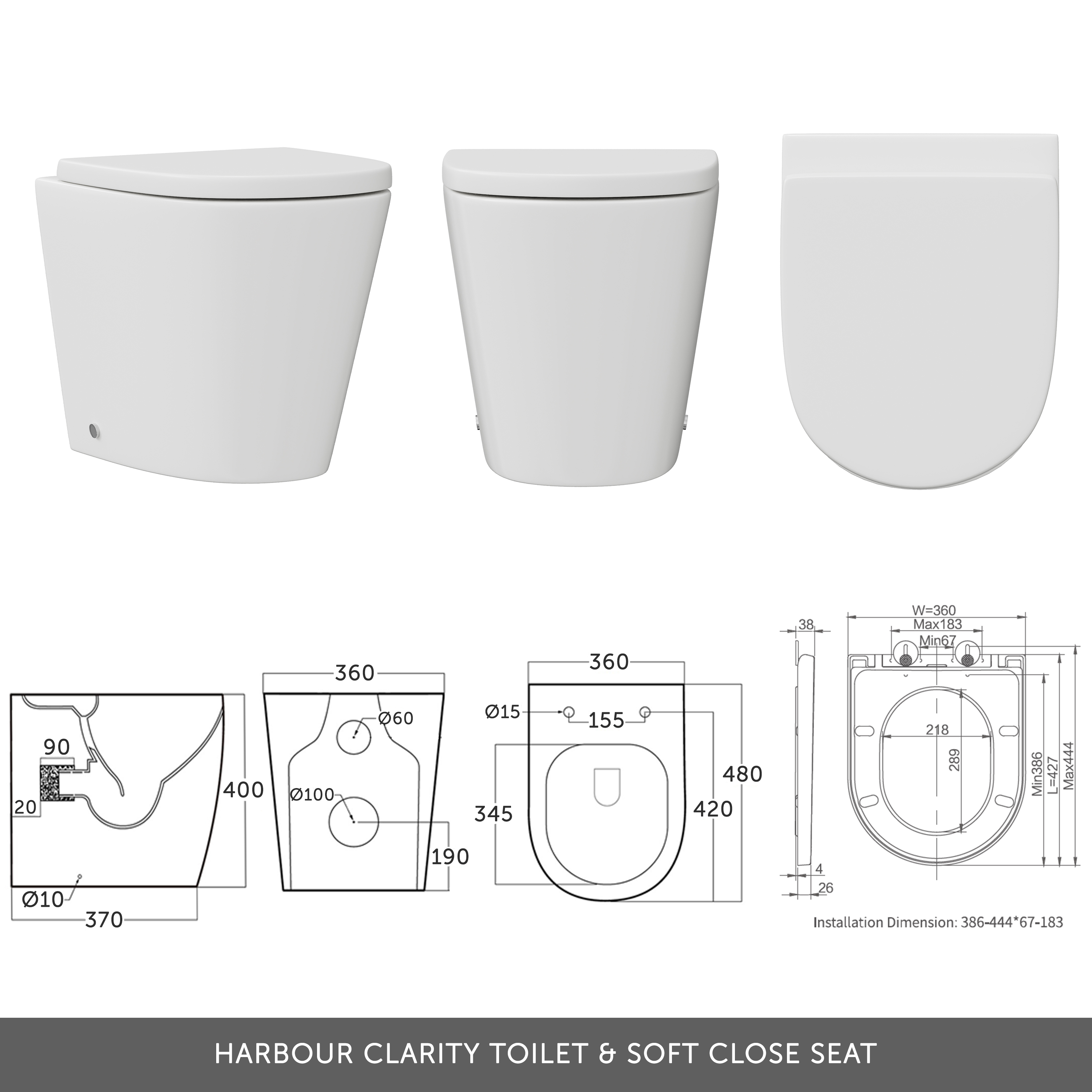 Emily 1000mm Combination Bathroom Toilet & 2 Door Sink Unit - Gloss White
