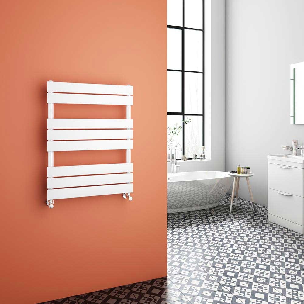 Brenton Avezzano Gloss White Flat Panel Heated Towel Rail - 800 x 600mm