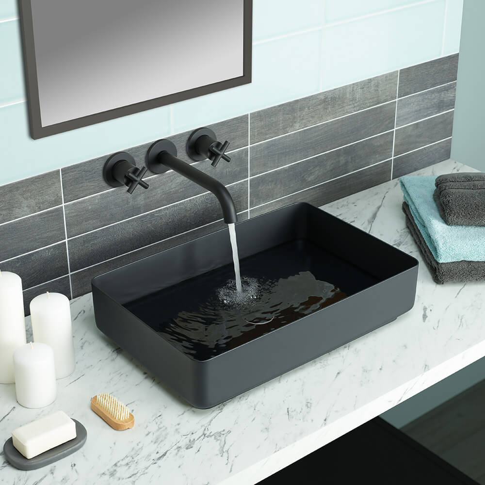 VOS Rectangular Stainless Steel Countertop Basin - Matt Black
