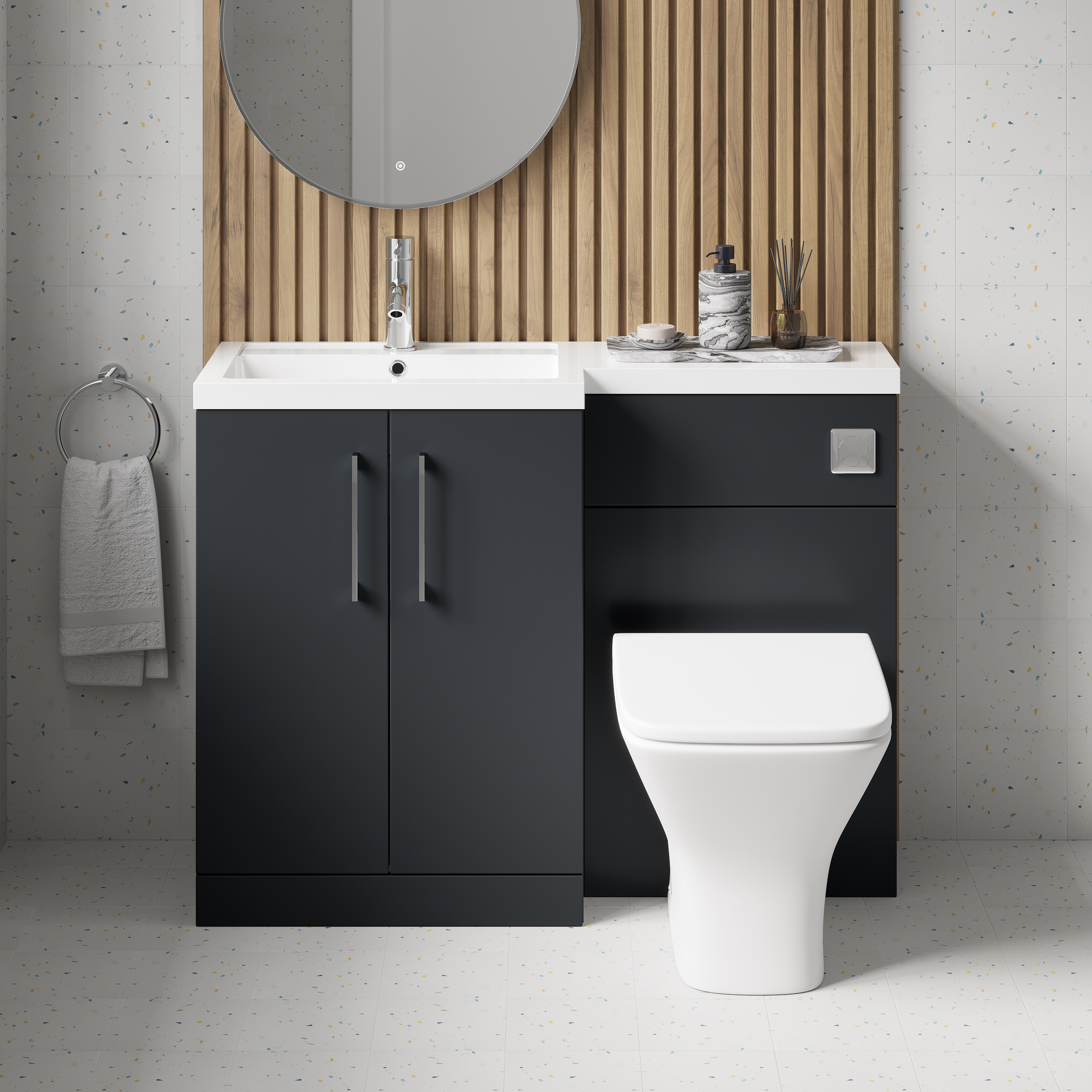 Erin 1100mm Soft Black Combination Bathroom 2 Door Sink & Toilet Unit