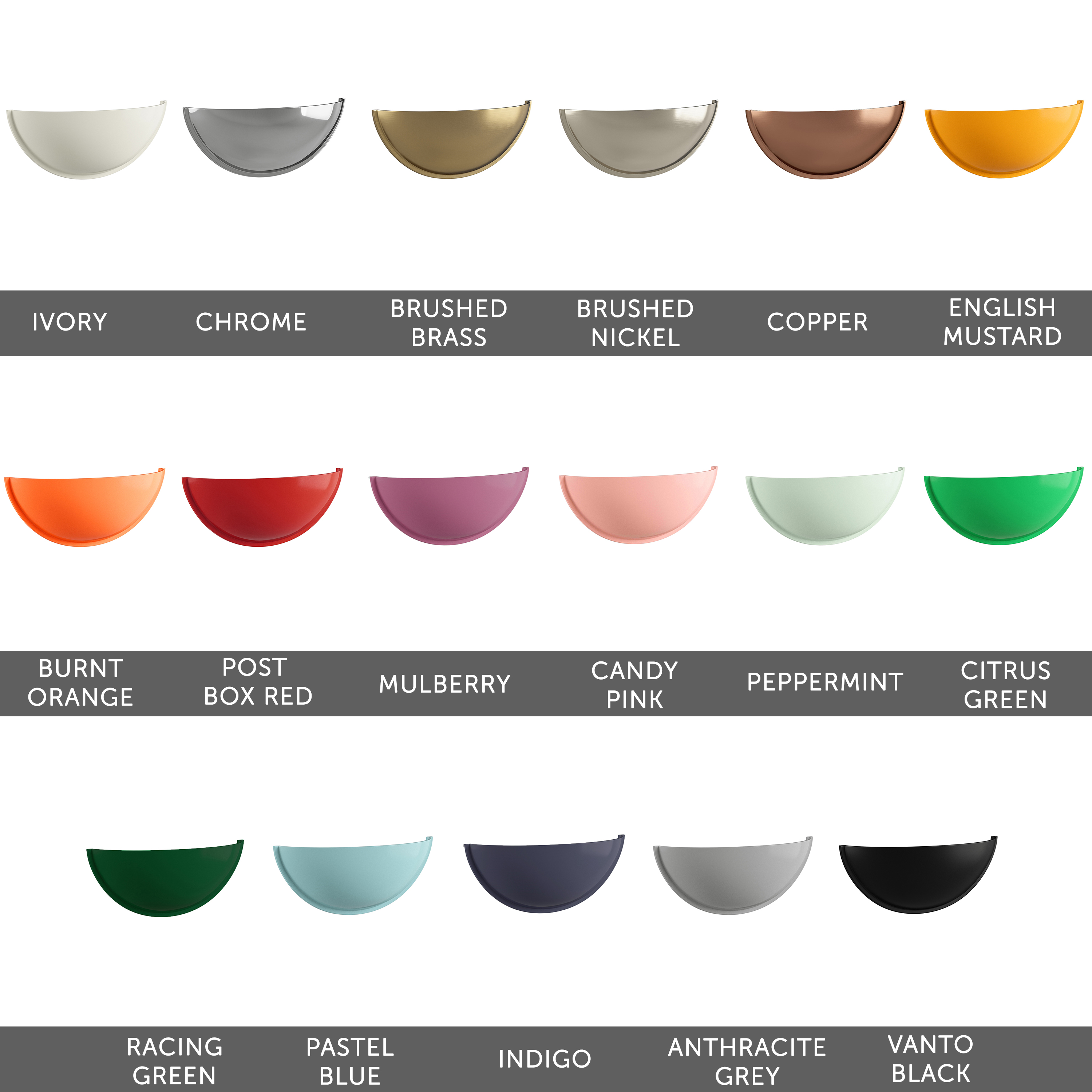 The Tap Factory Vibrance Cup Furniture Handles - 10 Pack - 17 Colours Available