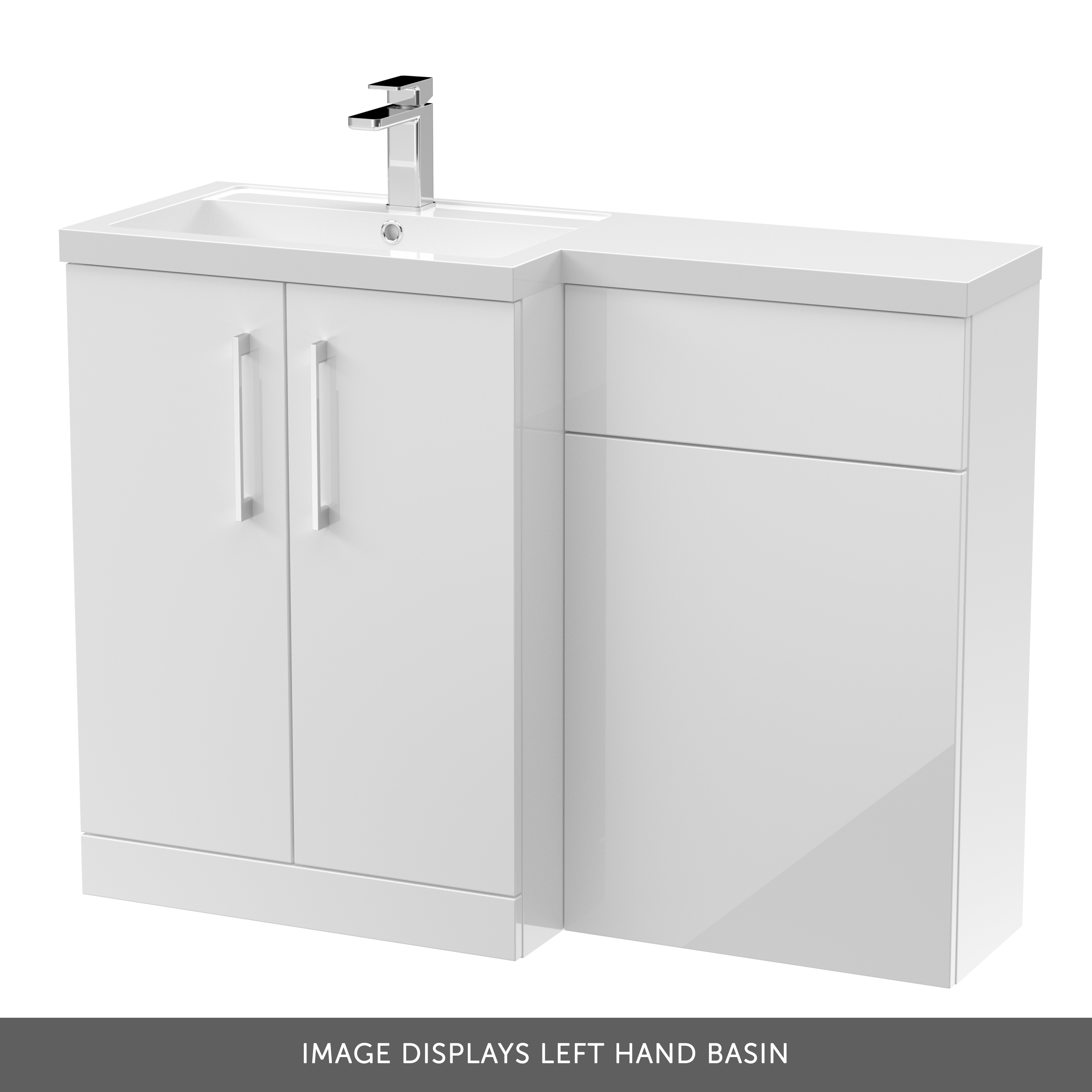 Erin 1100mm Gloss White Combination Bathroom 2 Door Sink & Toilet Unit