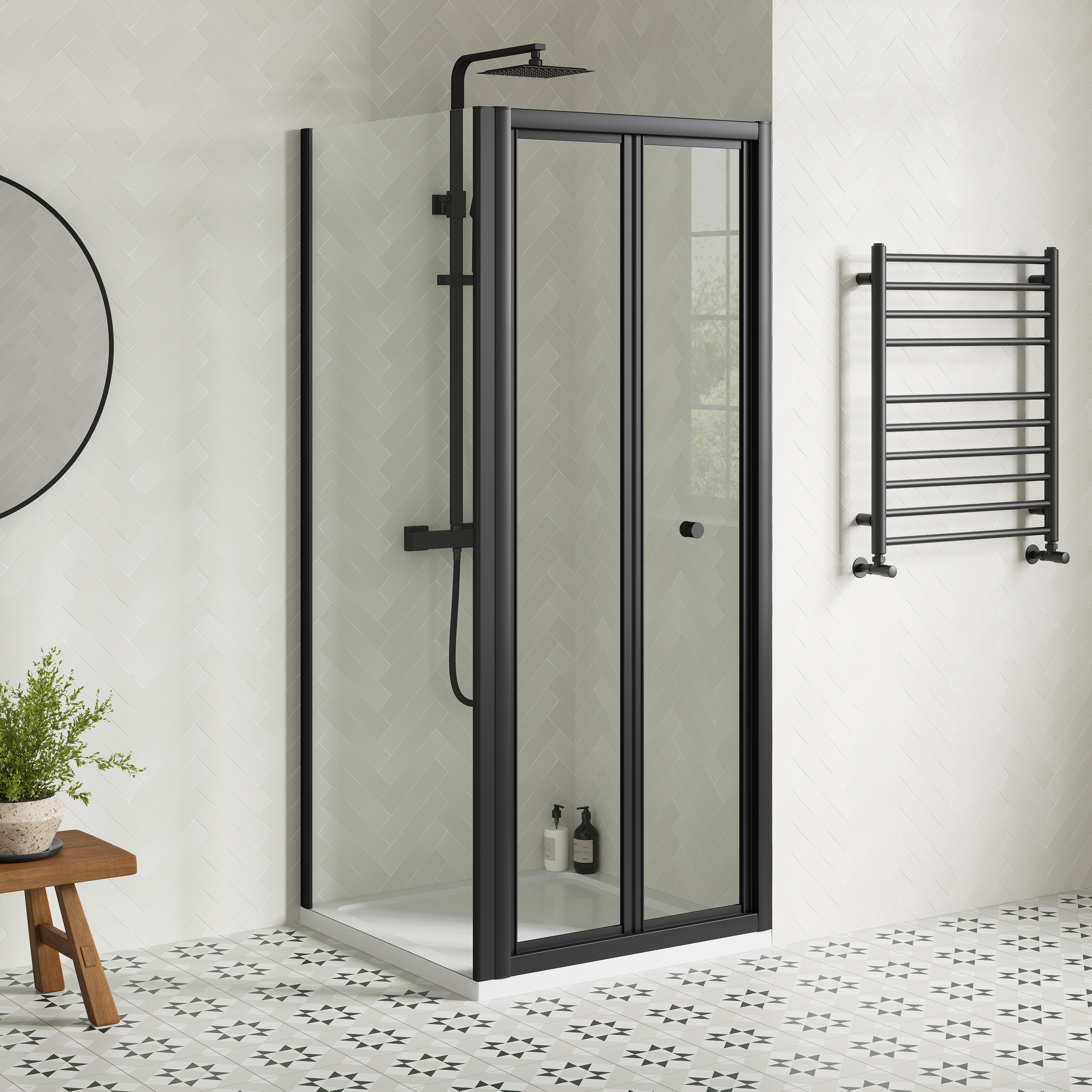 Harbour Primrose 4mm Matt Black Bi-Fold Shower Door & Optional Side Panel