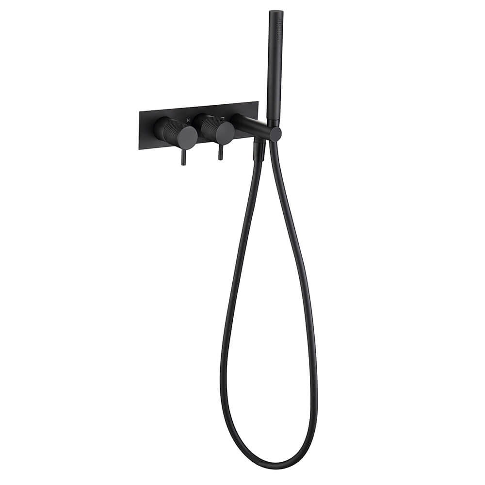 VOS 2 Outlet Concealed Thermostatic Shower Valve with Shower Handset with Designer Handles - Matt Black