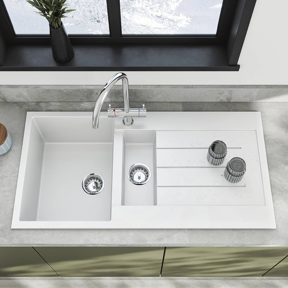 Vellamo Designer 1.5 Bowl Comite Composite Kitchen Sink & Waste with Reversible Drainer - 1000 x 500mm