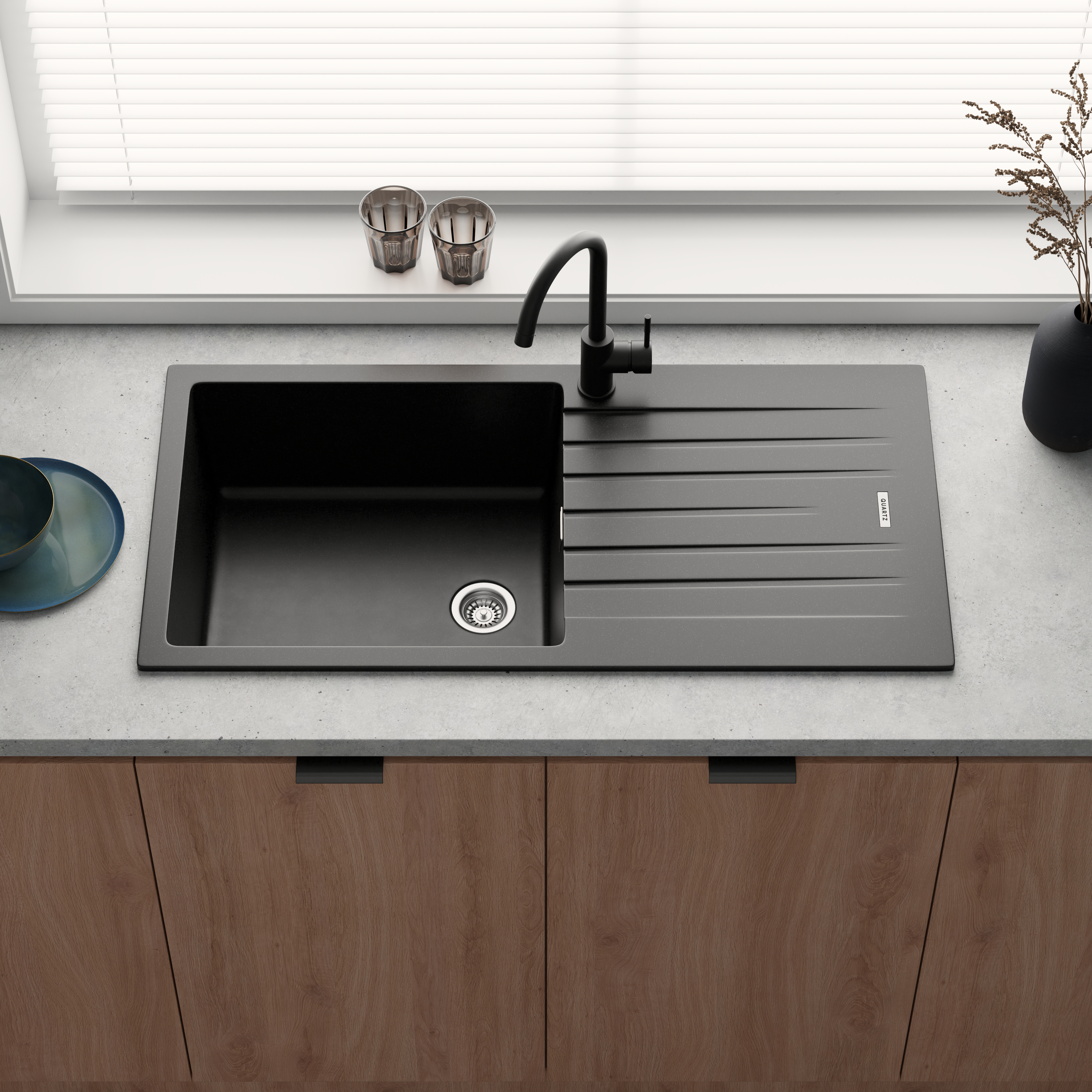Vellamo Horizon Large Single Bowl Granite Composite Kitchen Sink & Waste - 1000 x 500mm