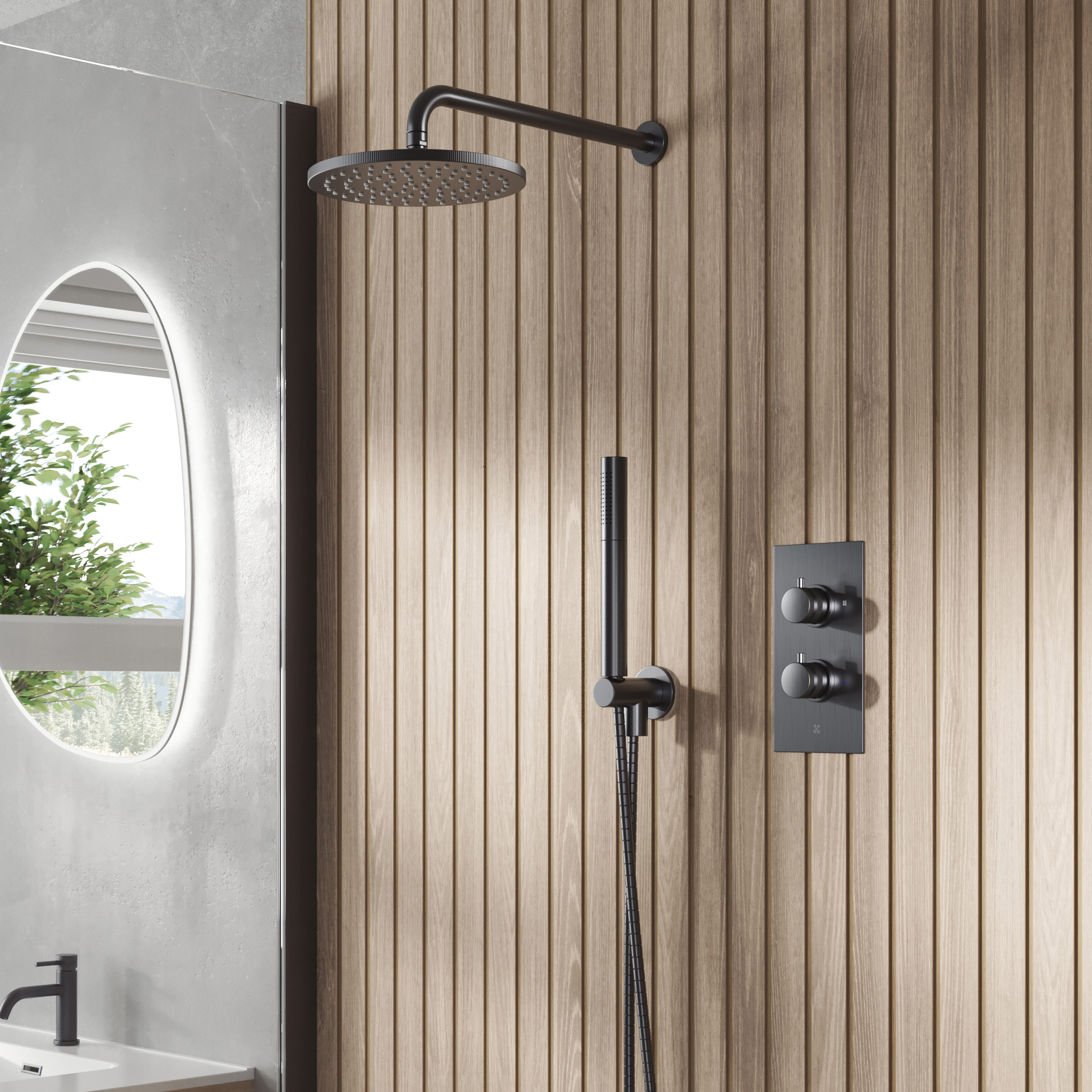 Core Concealed Thermostatic Valve, Fixed Head & Shower Handset Kit