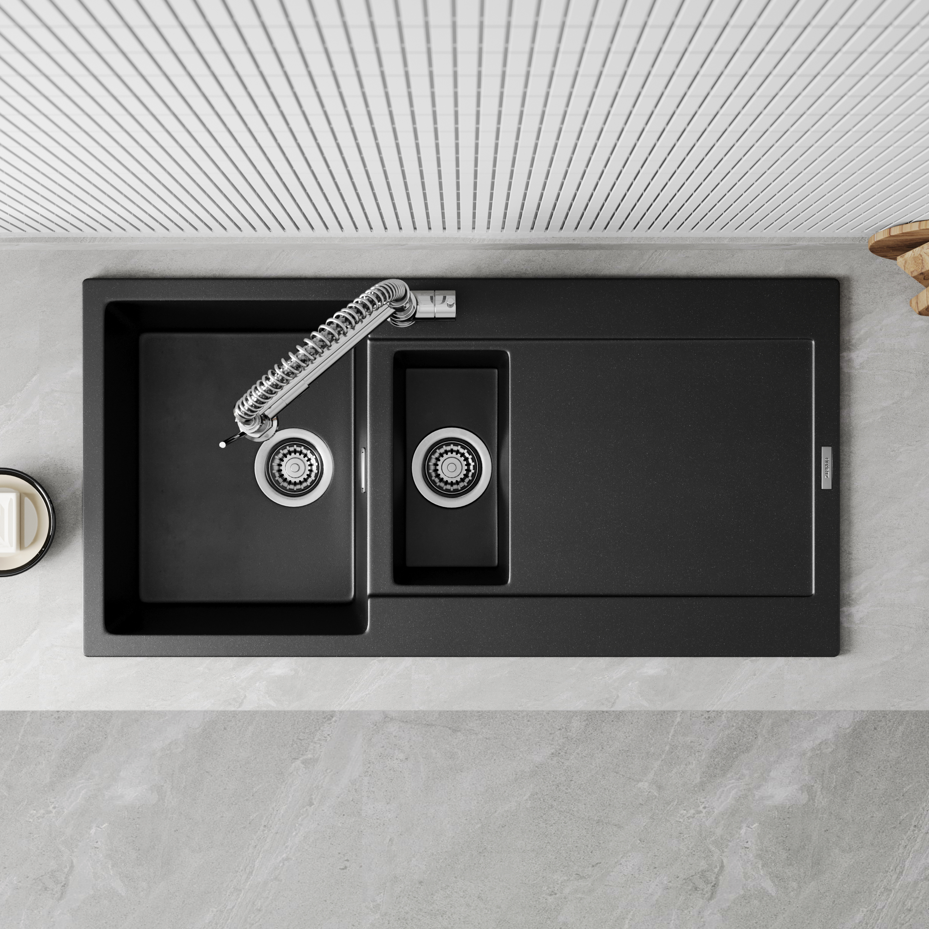 Vellamo Rocca 1.5 Bowl Granite Composite Inset Kitchen Sink & Waste - 1000 x 500mm