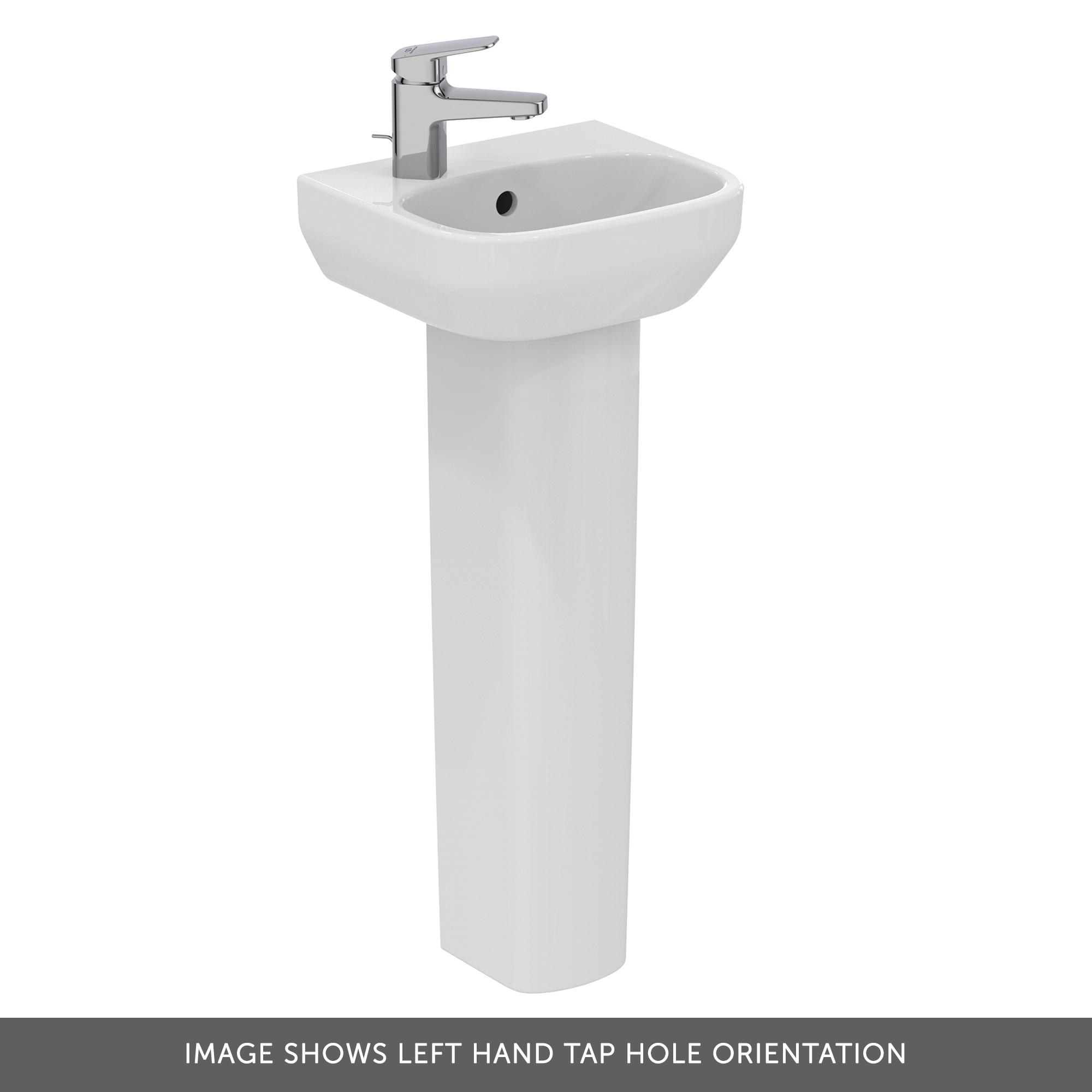Ideal Standard i.life A 350mm Cloakroom Basin & Pedestal - Left or Right Hand Tap Hole