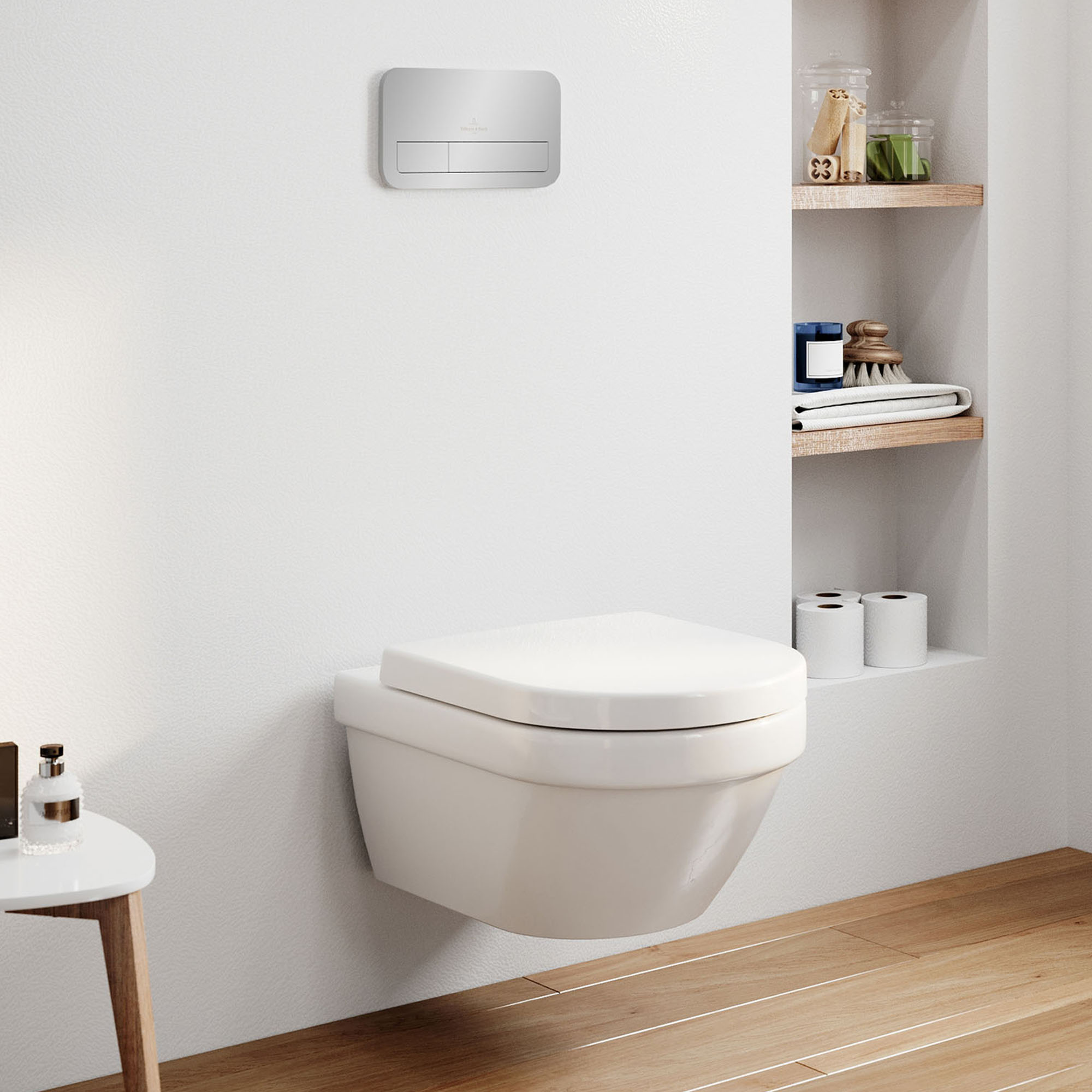 Villeroy & Boch ViConnect Pro 2.0 Frame with Architectura Round Rimless Wall Mounted Toilet, Flush Plate & Soft Close Toilet Seat