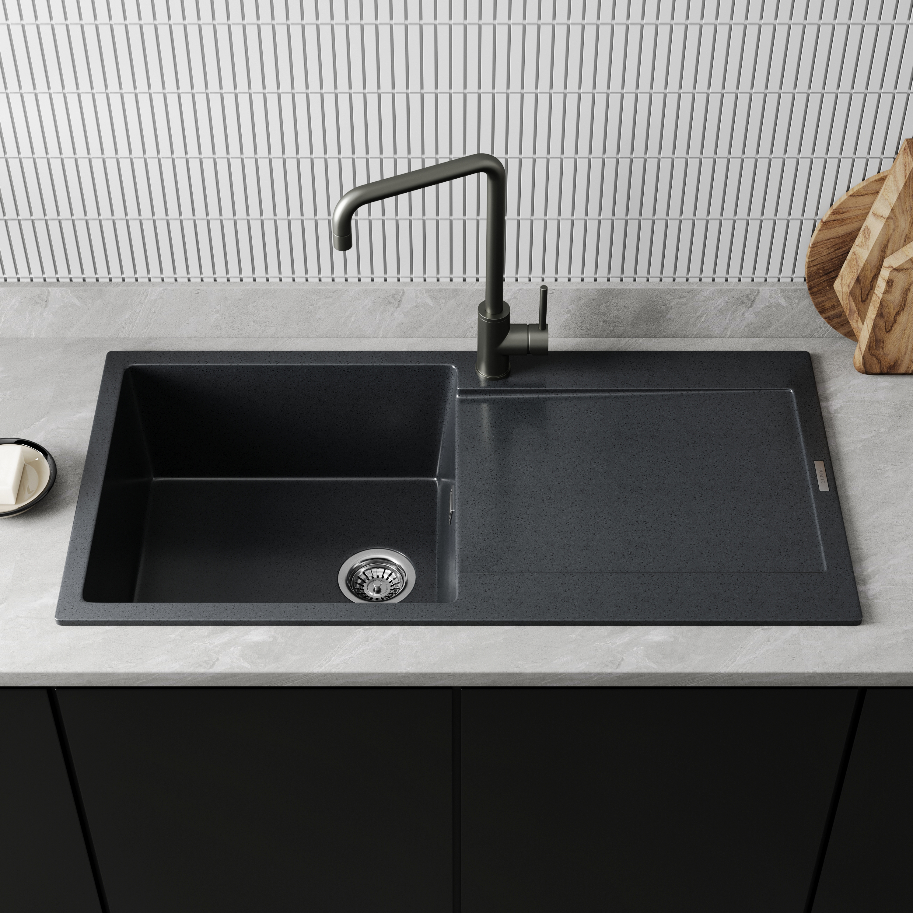 Vellamo Rocca Large 1 Bowl Granite Composite Inset Kitchen Sink & Waste - 1000 x 500mm