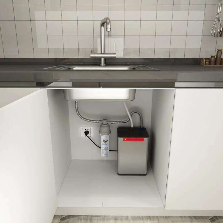 Vellamo Kaffe 3-in-1 Instant Hot Water Tap with Boiler Unit & Filter - Brushed Gold