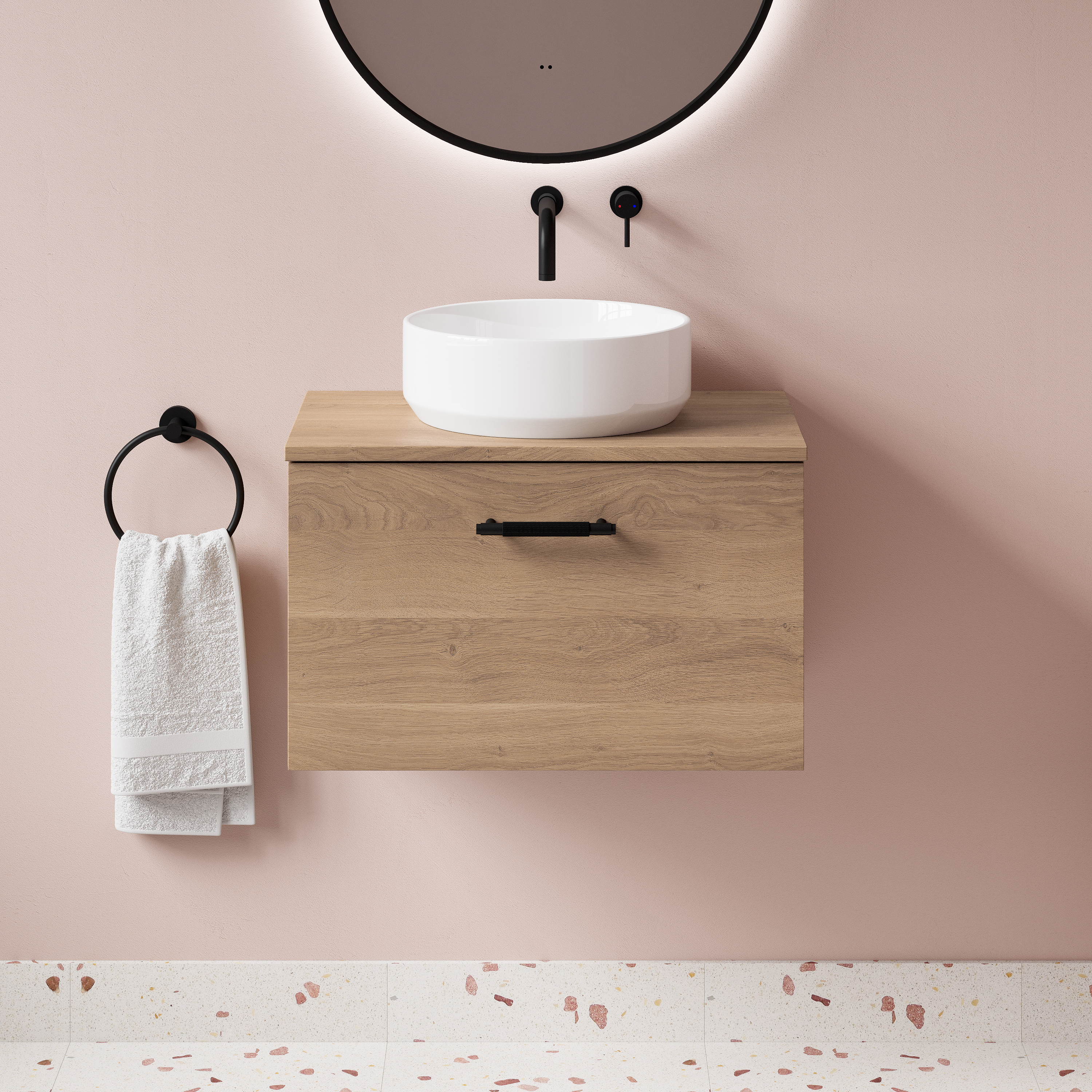 Erin 600mm Wall Mounted 1 Drawer Vanity Unit & Countertop
