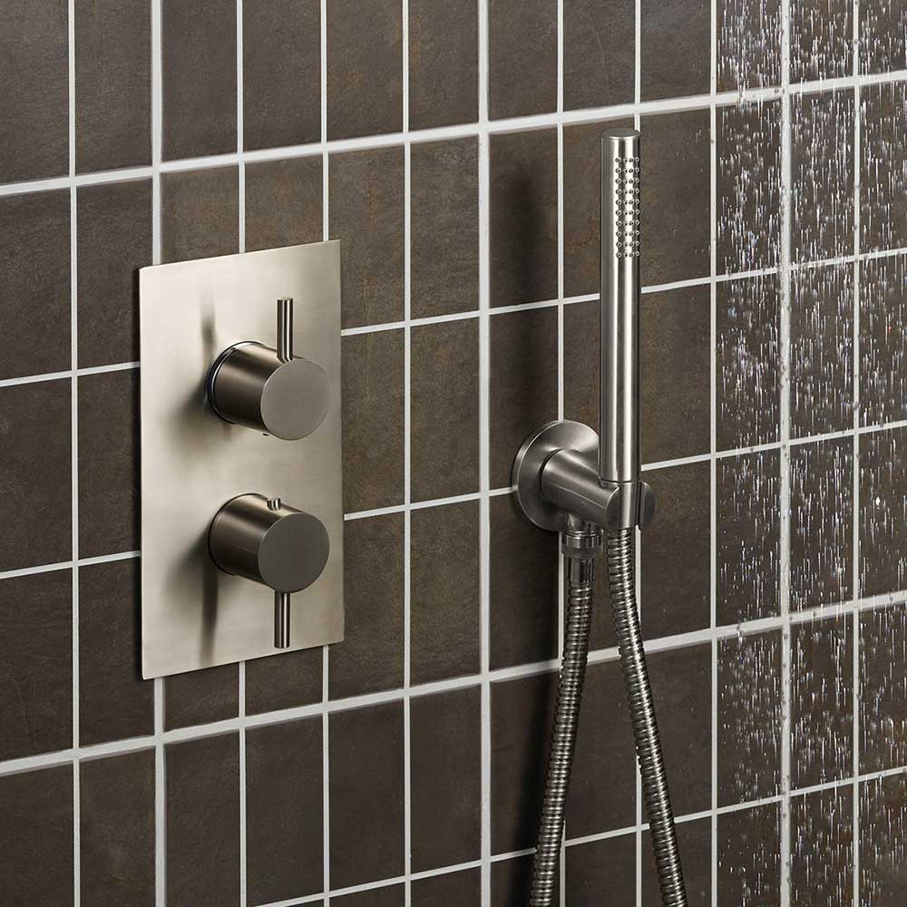 Inox 3 Outlet Concealed Thermostatic Shower Valve - Brushed Stainless Steel