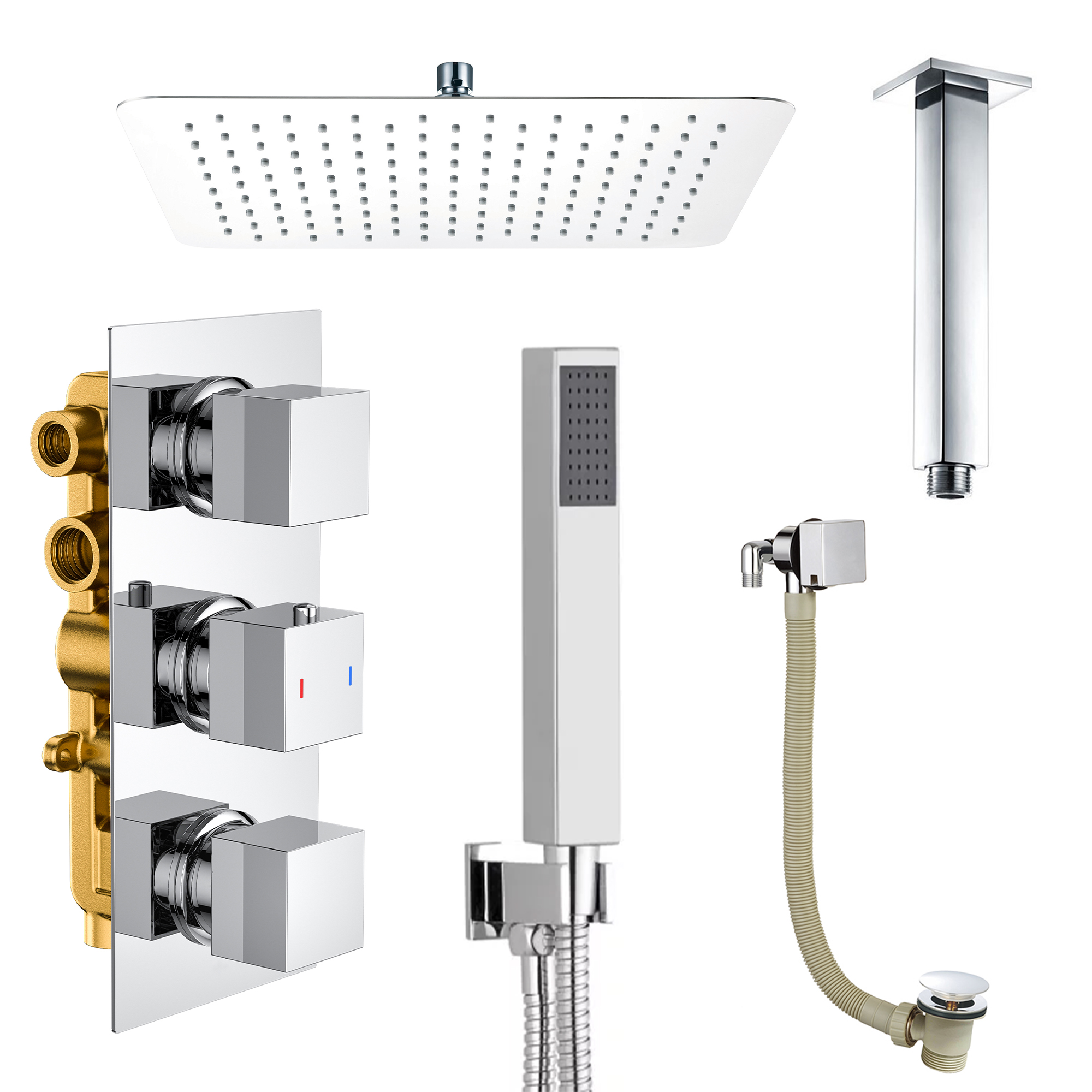 Carter Concealed Shower Valve, Fixed Shower Head, Handset & Overflow Bath Filler