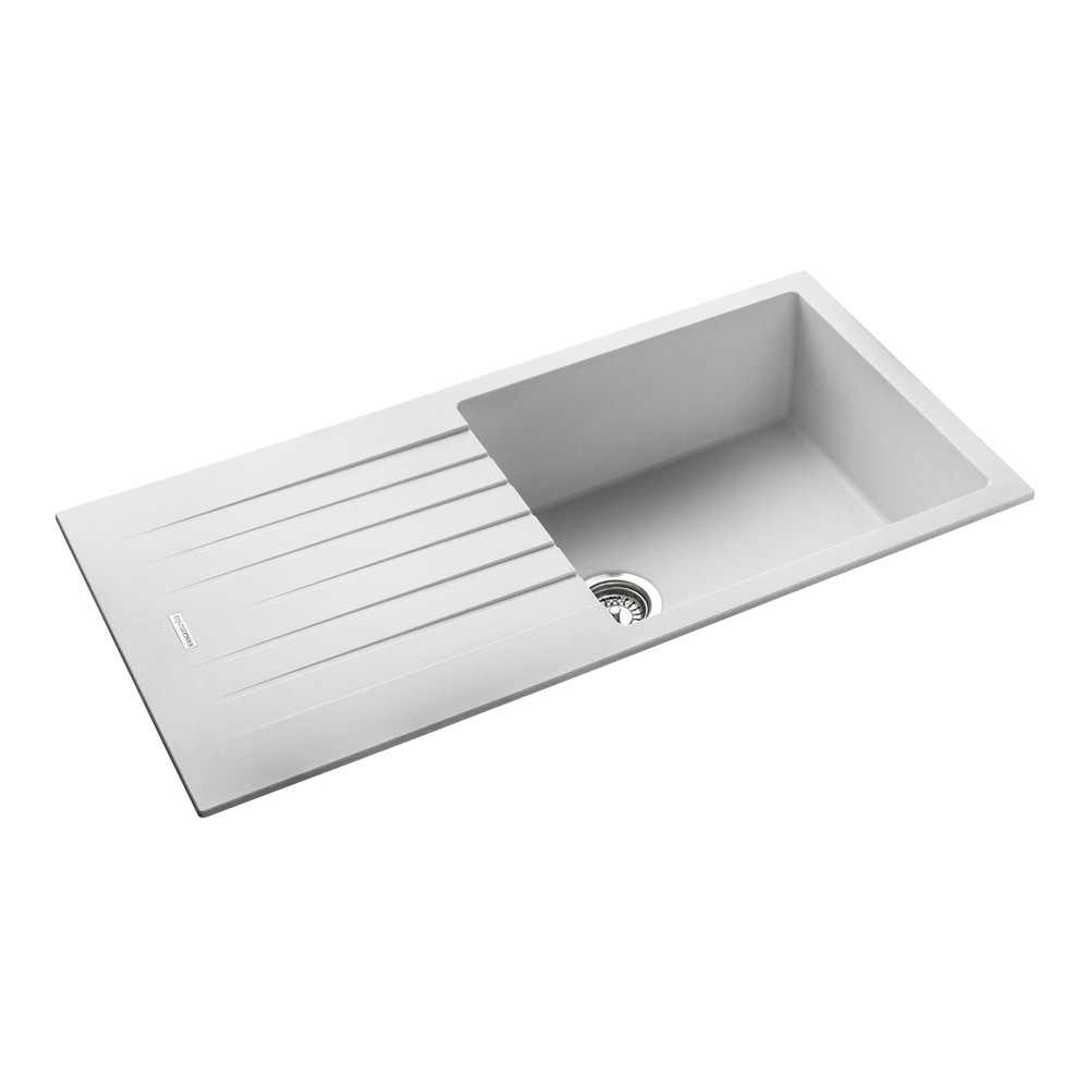 Rangemaster Andesite Large 1 Bowl Granite Crystal White Sink & Waste Kit with Reversible Drainer - 1000 x 500mm