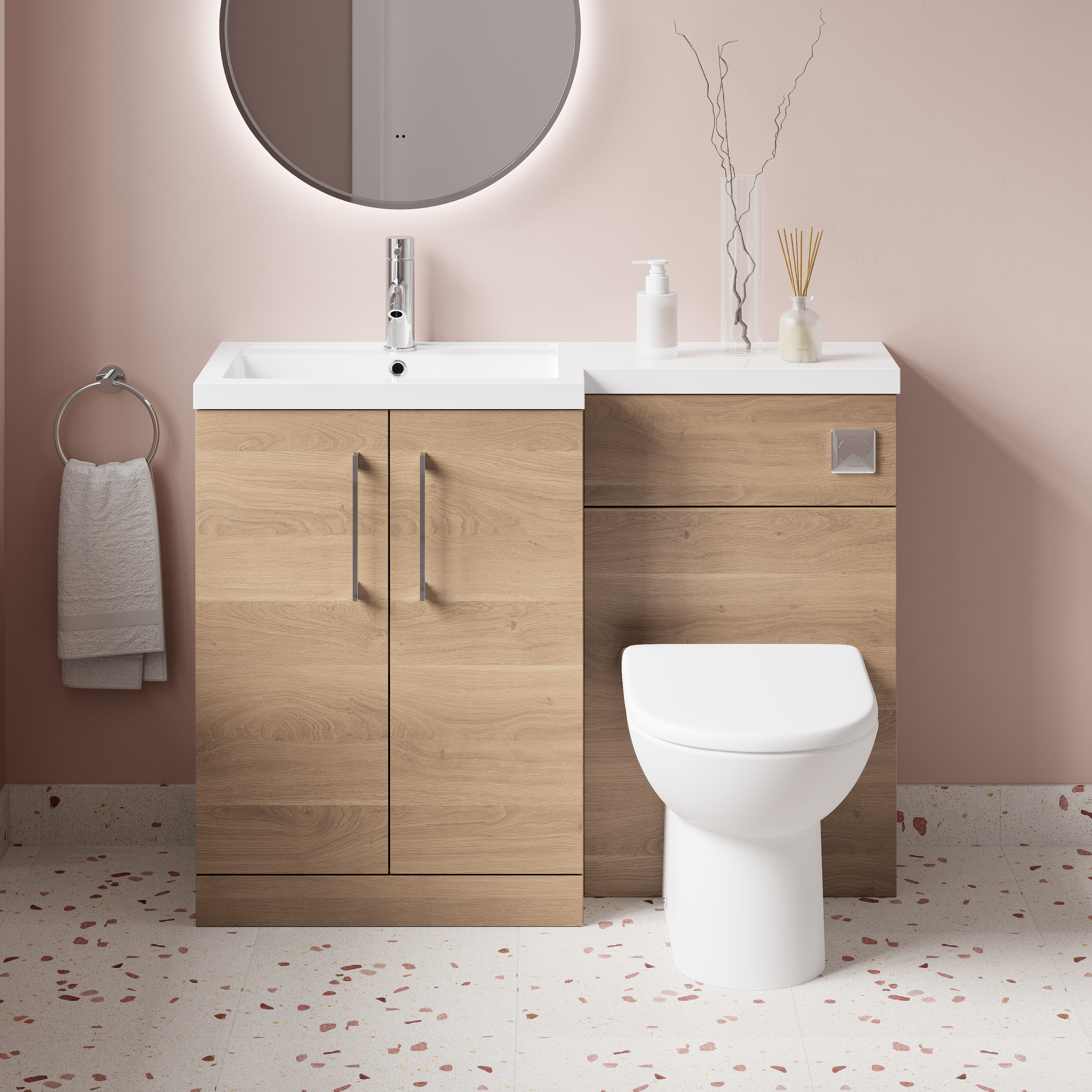 Erin 1100mm Bleached Oak Combination Bathroom 2 Door Sink & Toilet Unit