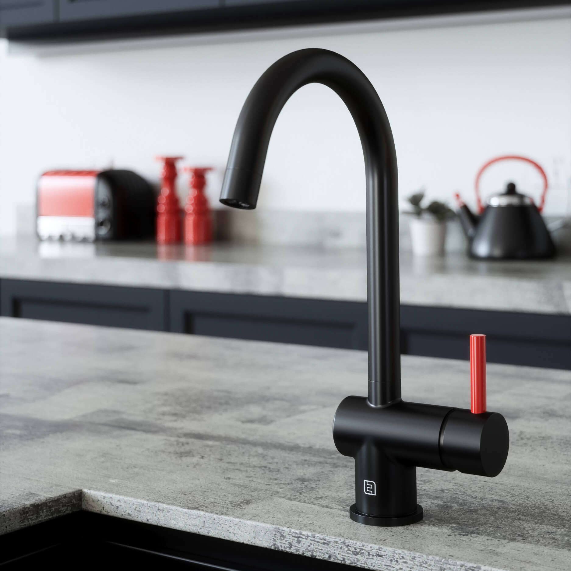 The Tap Factory Vibrance 1 Matt Black Single Lever Mono Kitchen Mixer with Coloured Handles