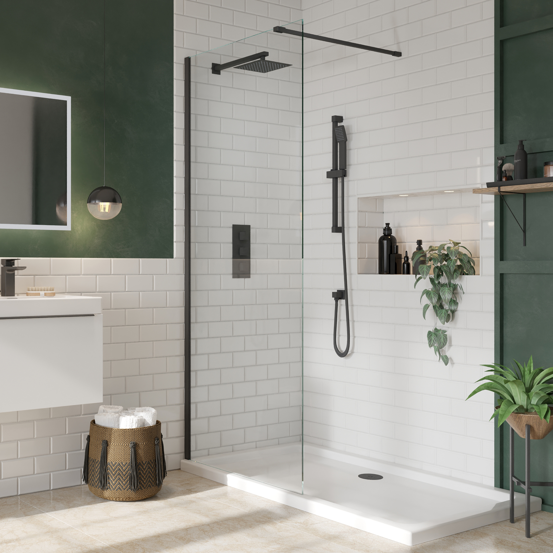Harbour i8 Matt Black Easy Clean 8mm Walk In Shower Panel