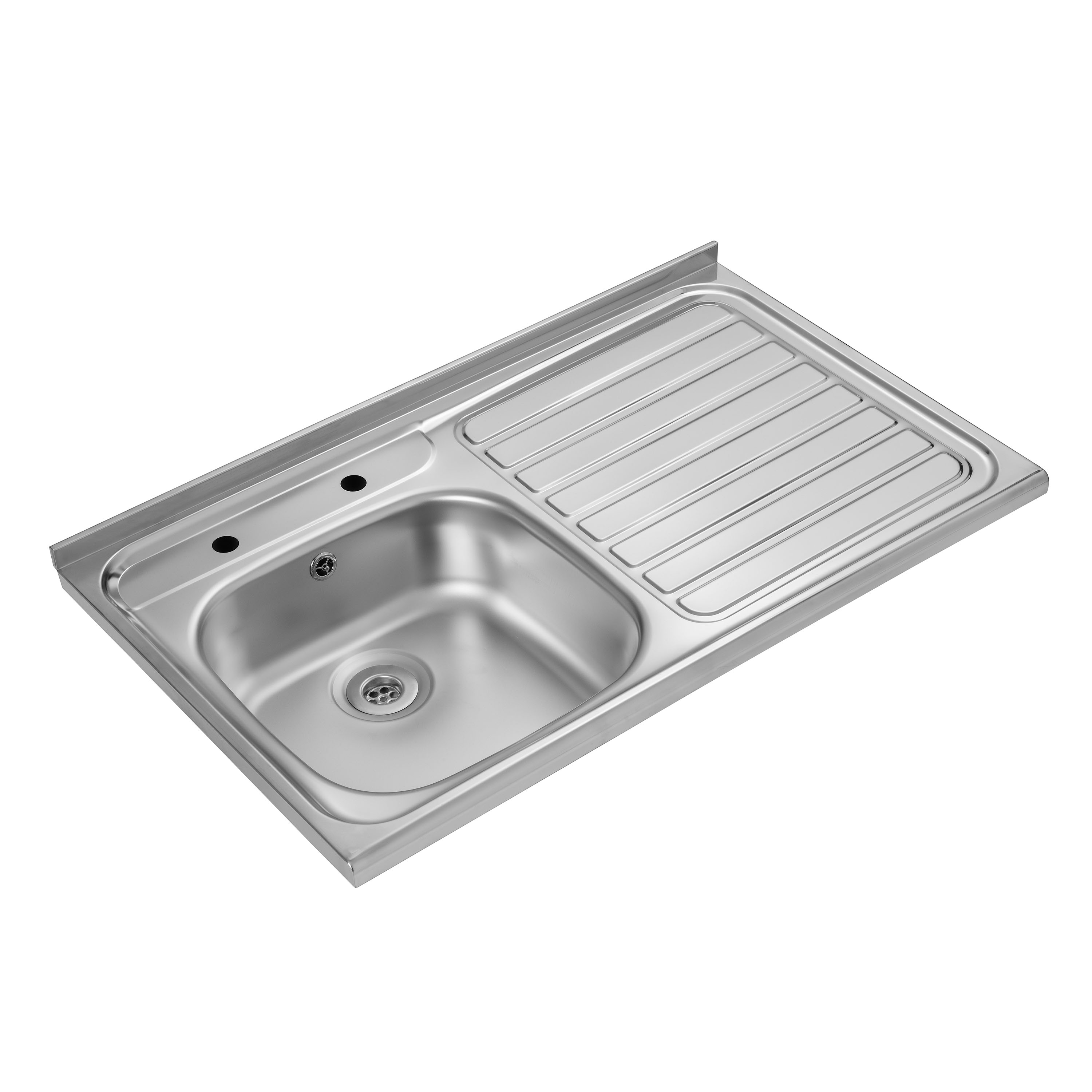 Clearwater Contract Lay-on Single Bowl Stainless Steel Sink with 2 Tap Holes & Square Front - 1000 x 600mm