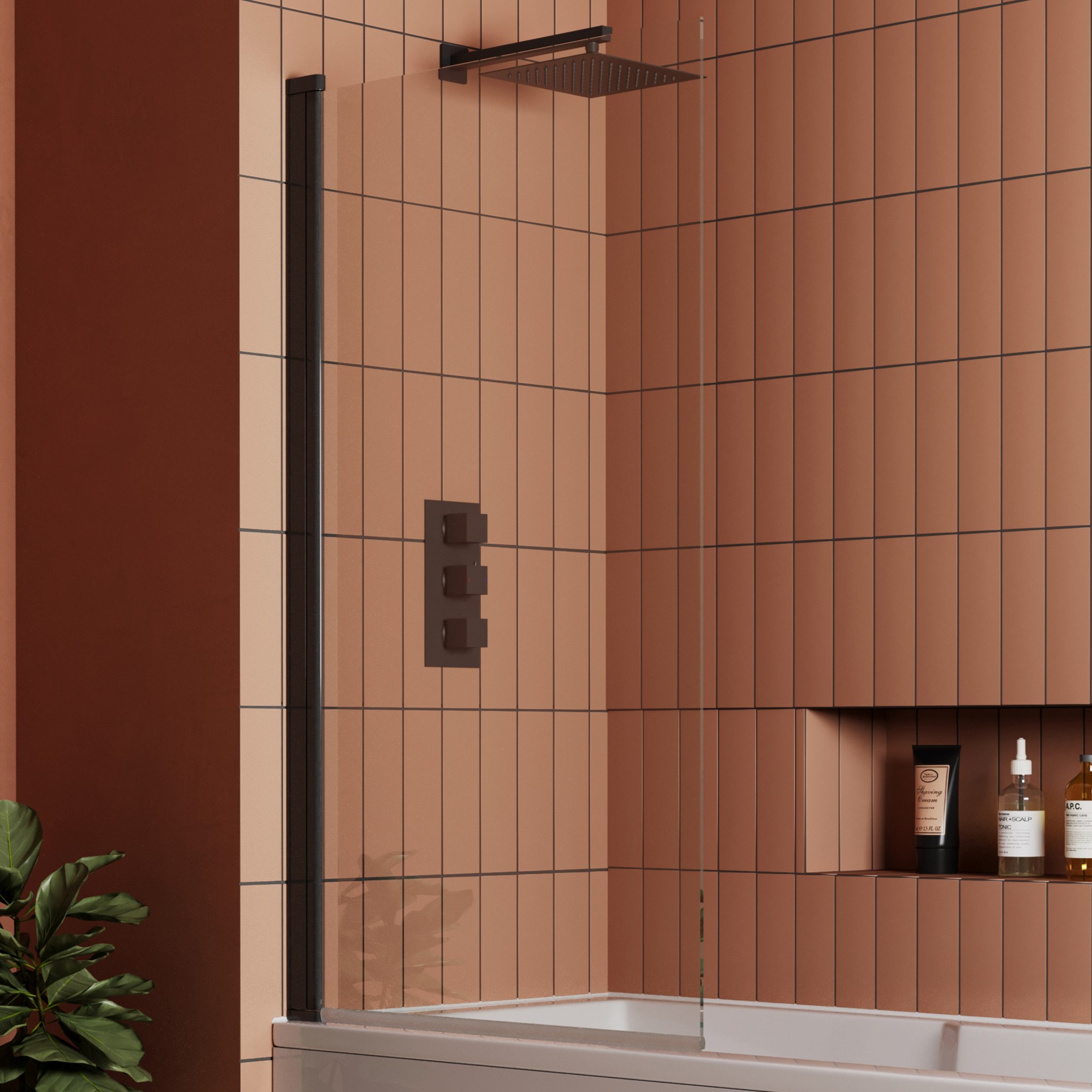 Vellamo City 6mm Matt Black Square Corner Hinged Bath Screen - 1430 x 770mm