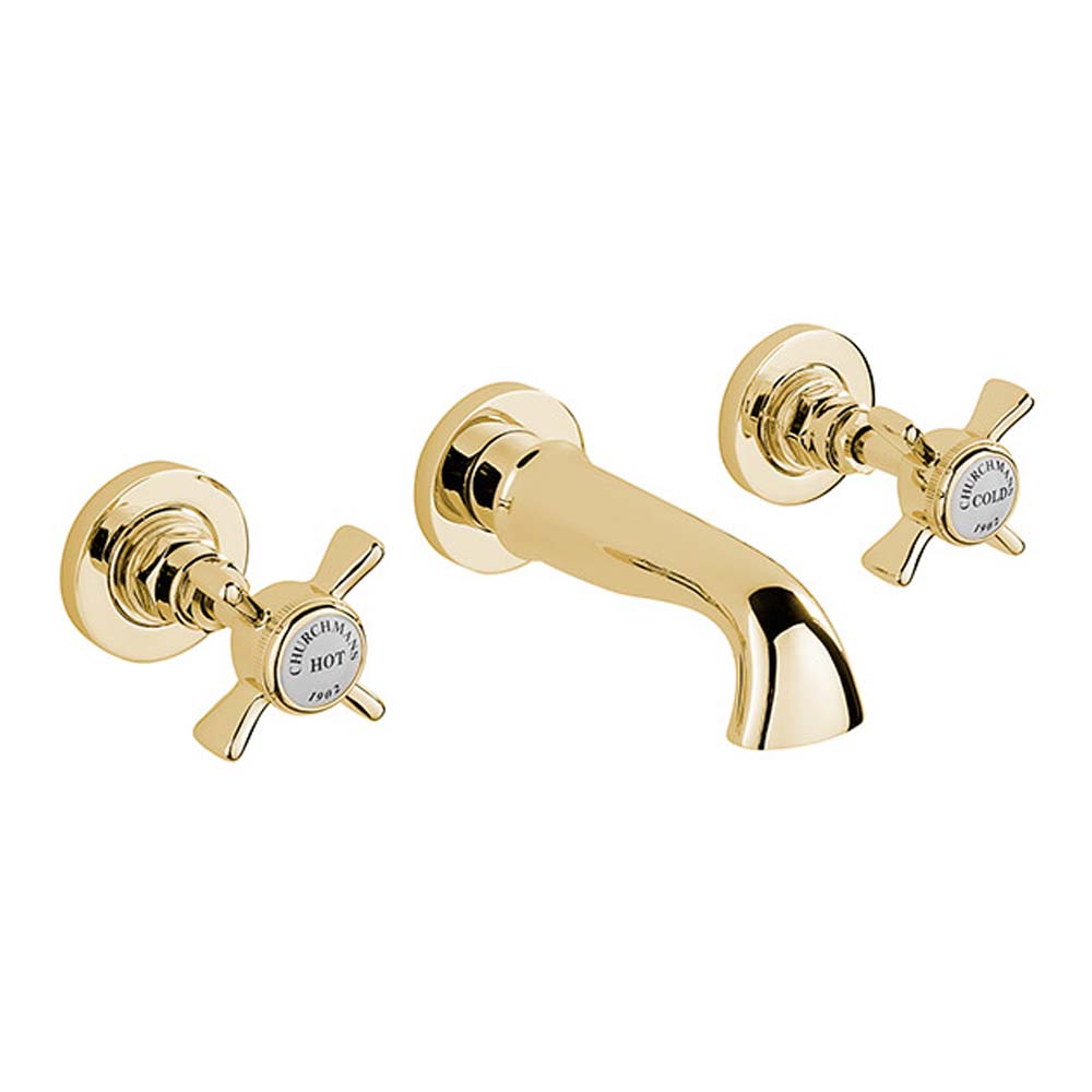Sagittarius Churchman Wall Mounted 3 Hole Basin Mixer - Gold