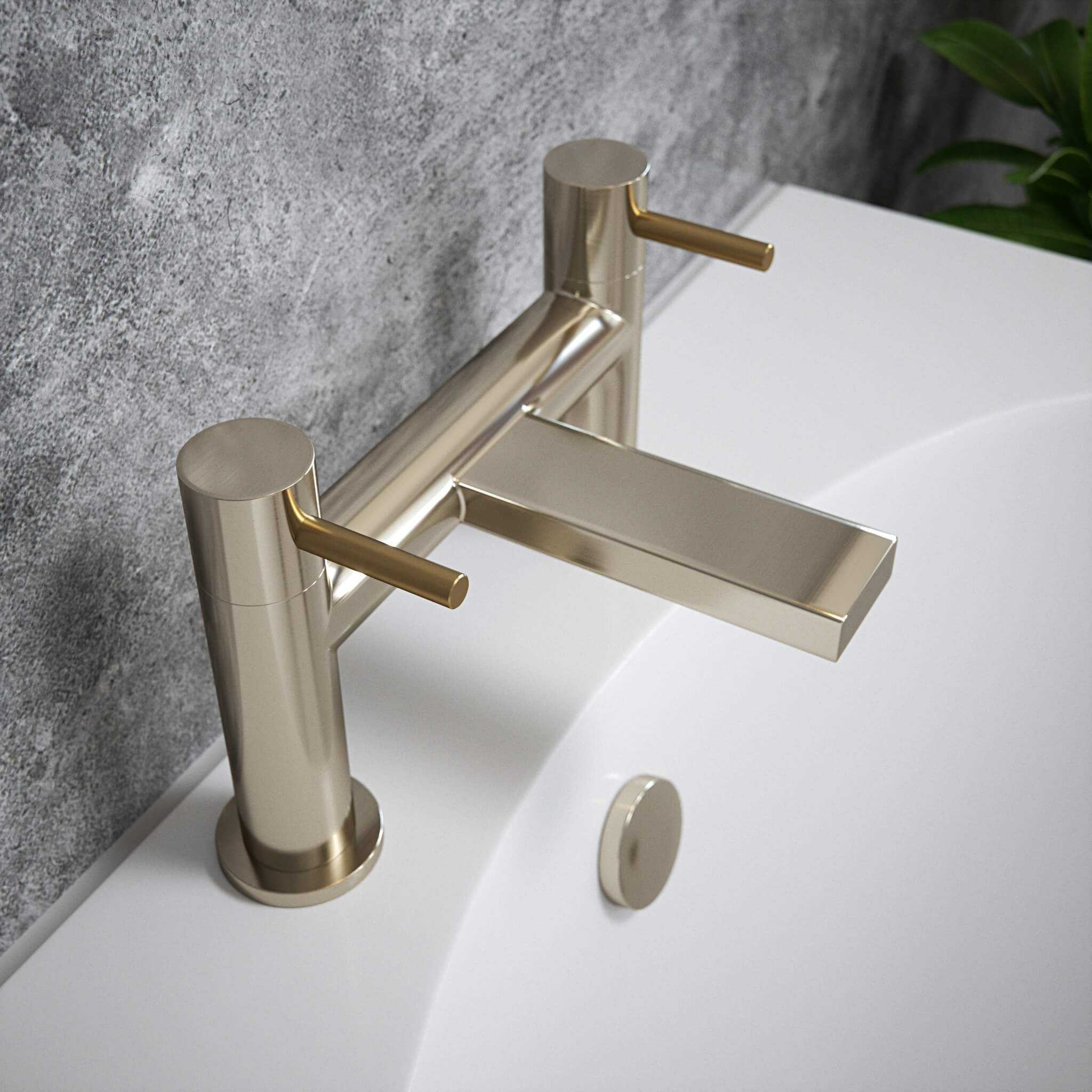 The Tap Factory Vibrance Brushed Nickel Deck Mounted Bath Filler - 6 Handle Colours Available