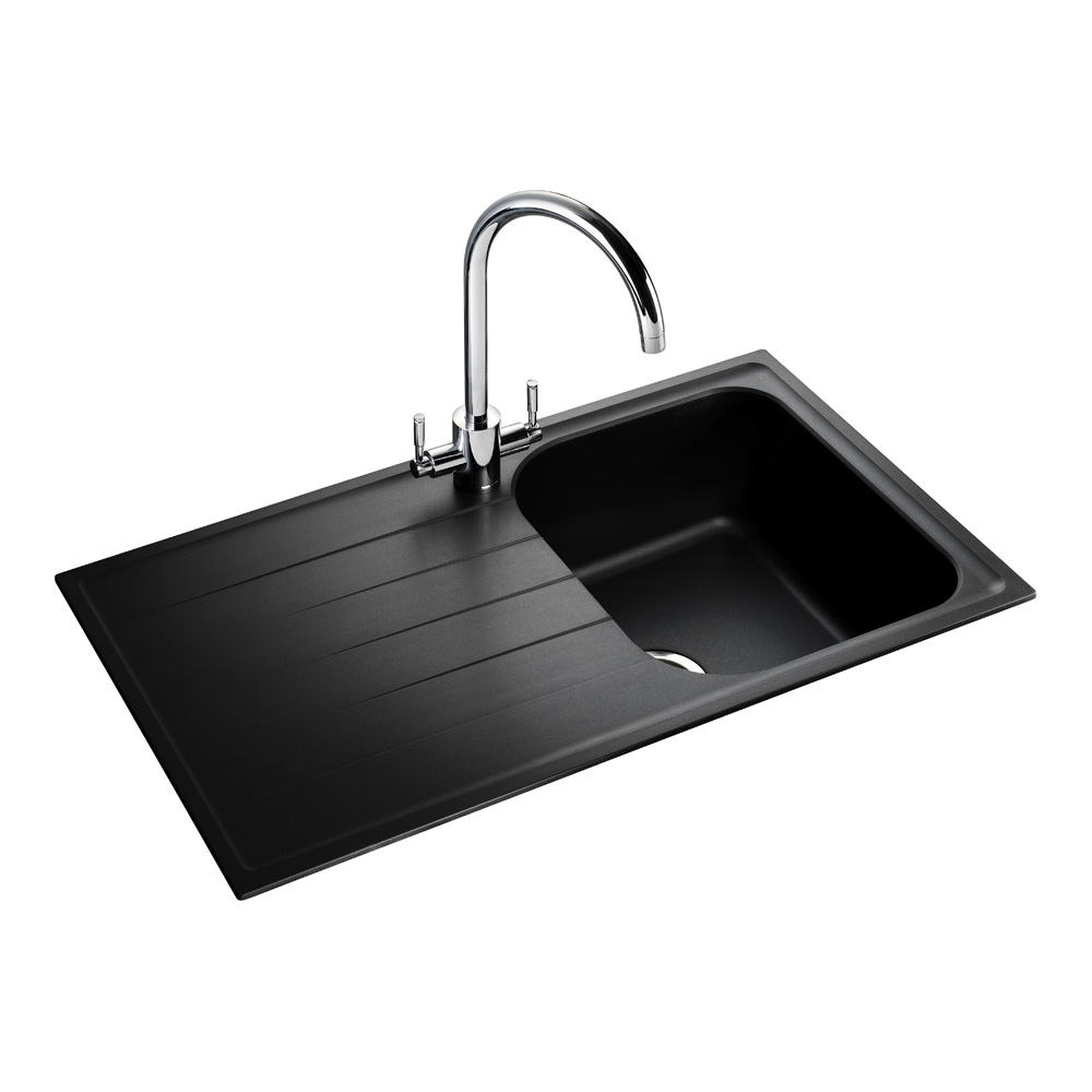 Rangemaster Amethyst Igneous Granite Compact Single Bowl Kitchen Sink with Reversible Drainer & Waste Kit - 860 x 500mm