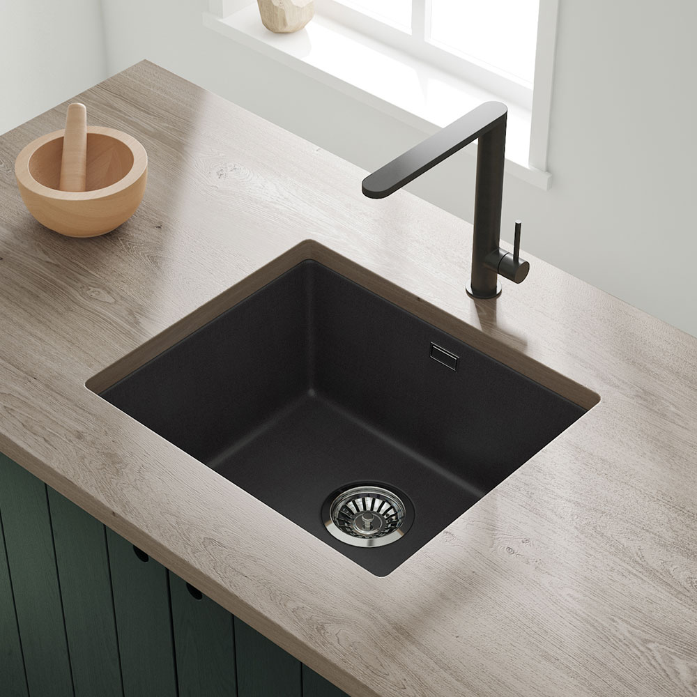 Vellamo Terra 1 Bowl Granite Composite Inset / Undermount Kitchen Sink & Waste - 533 x 457mm