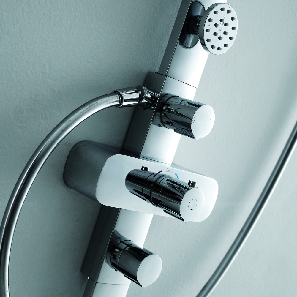 Flova Allore Thermostatic Shower Column with Handset, Body Jets & Overhead Shower