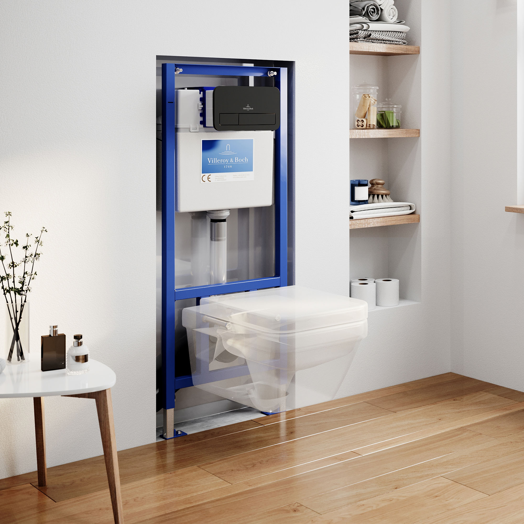 Villeroy & Boch ViConnect Pro 2.0 Frame with Architectura Square Rimless Wall Mounted Toilet, Flush Plate & Soft Close Toilet Seat 