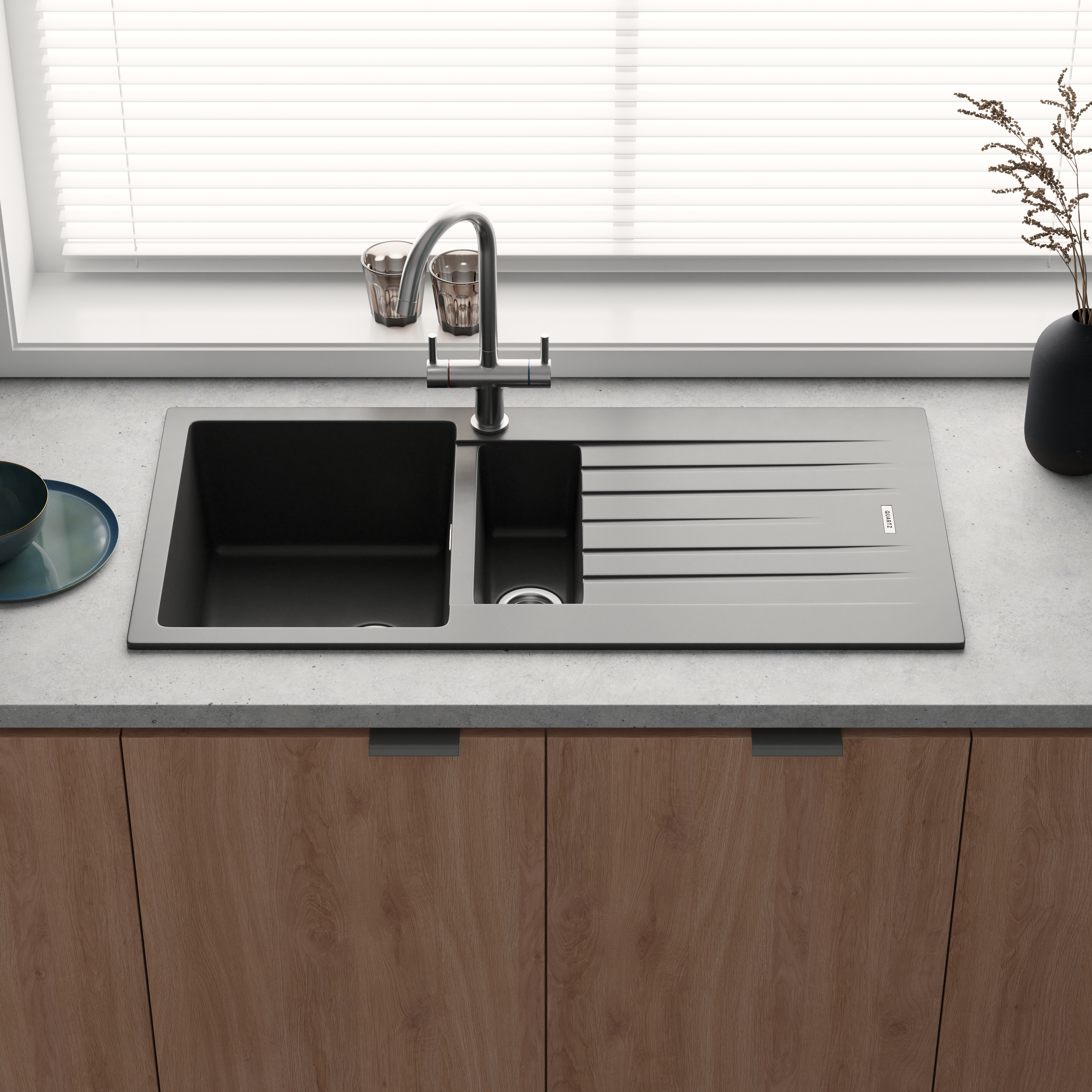 Vellamo Horizon 1.5 Bowl Granite Composite Kitchen Sink & Waste - 1000 x 500mm
