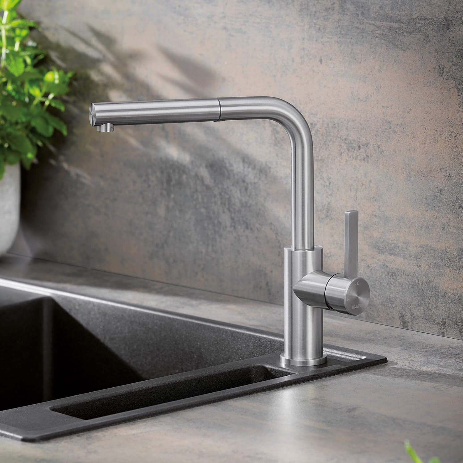 Blanco Lanora-S Eco Cold Start Brushed Stainless Steel Mono Pull Out Kitchen Mixer Tap