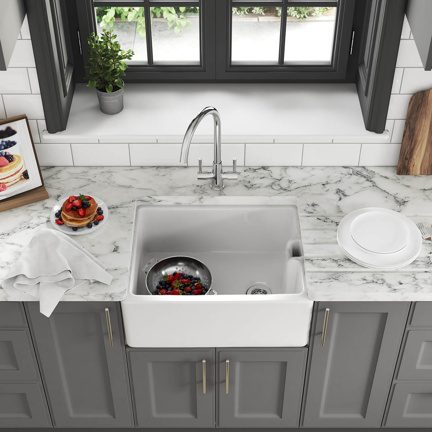 Thomas Denby Belfast 1 Bowl Gloss White Ceramic Kitchen Sink - 595 x 460mm