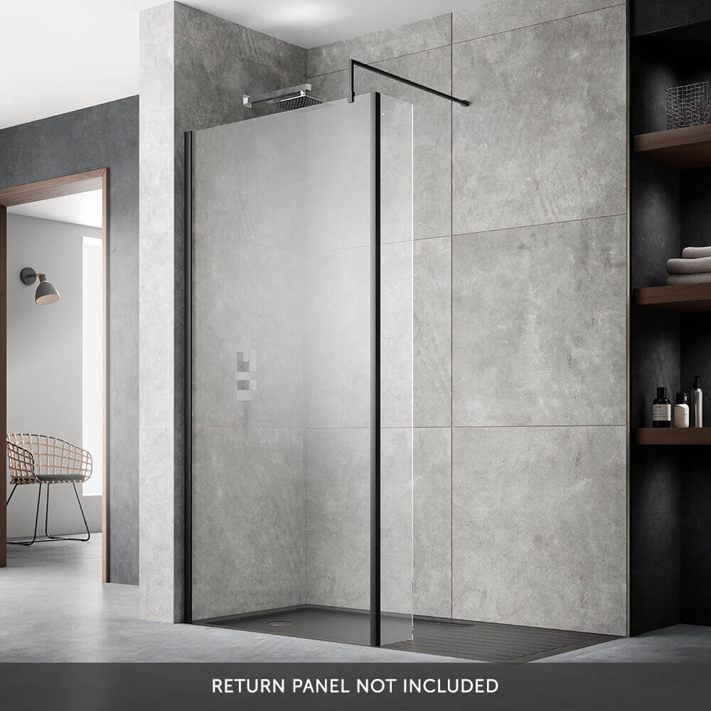 Vellamo City 8mm Matt Black Easy Clean Walk In Shower Panel