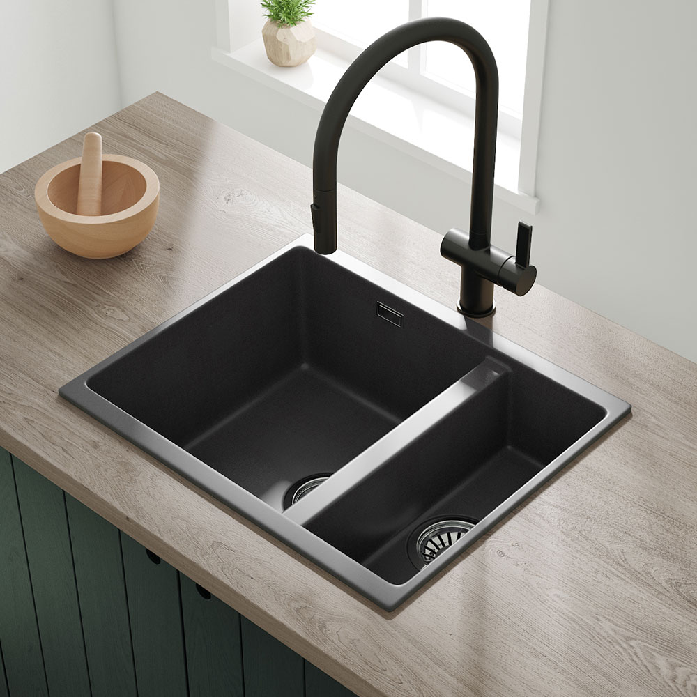 Vellamo Terra 1.5 Bowl Granite Composite Inset/Undermount Kitchen Sink & Waste Kit - 555 x 460mm