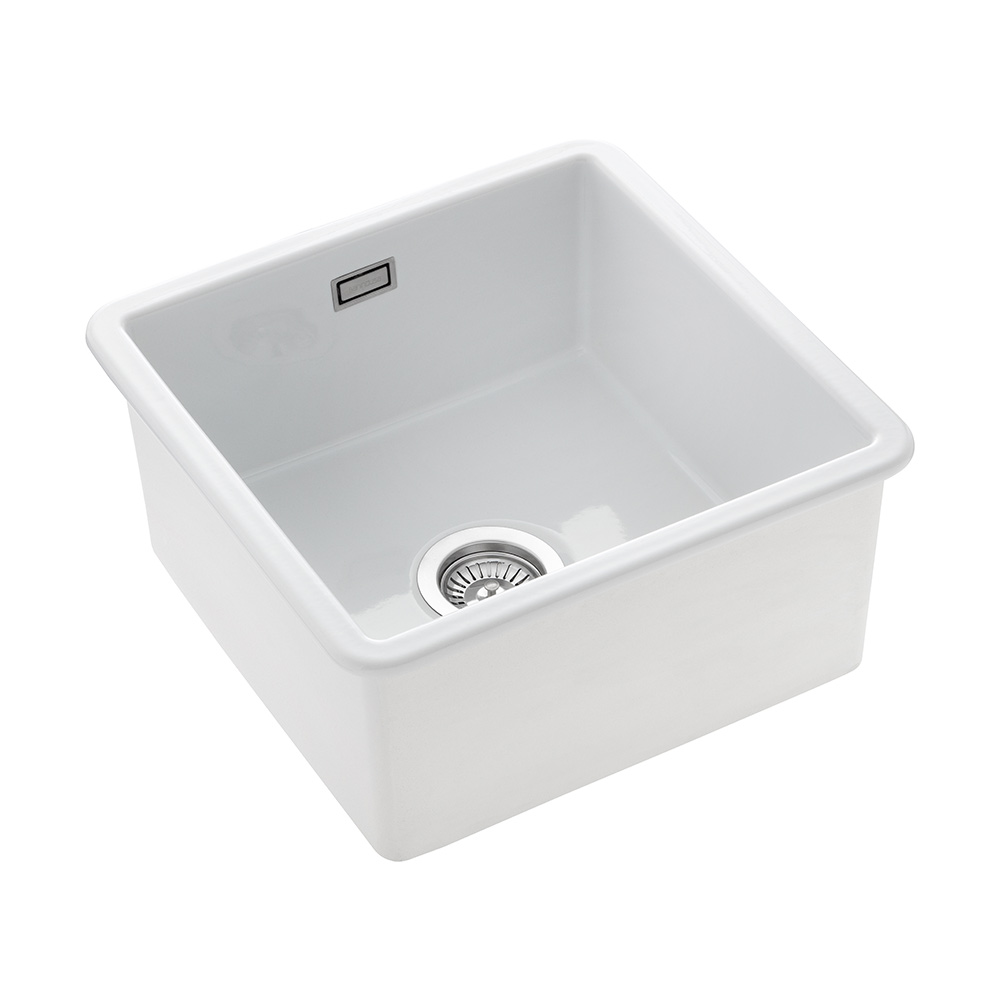 Rangemaster Rustique 1 Bowl Inset/Undermount Fireclay White Ceramic Kitchen Sink & Waste Kit - 462 x 462mm