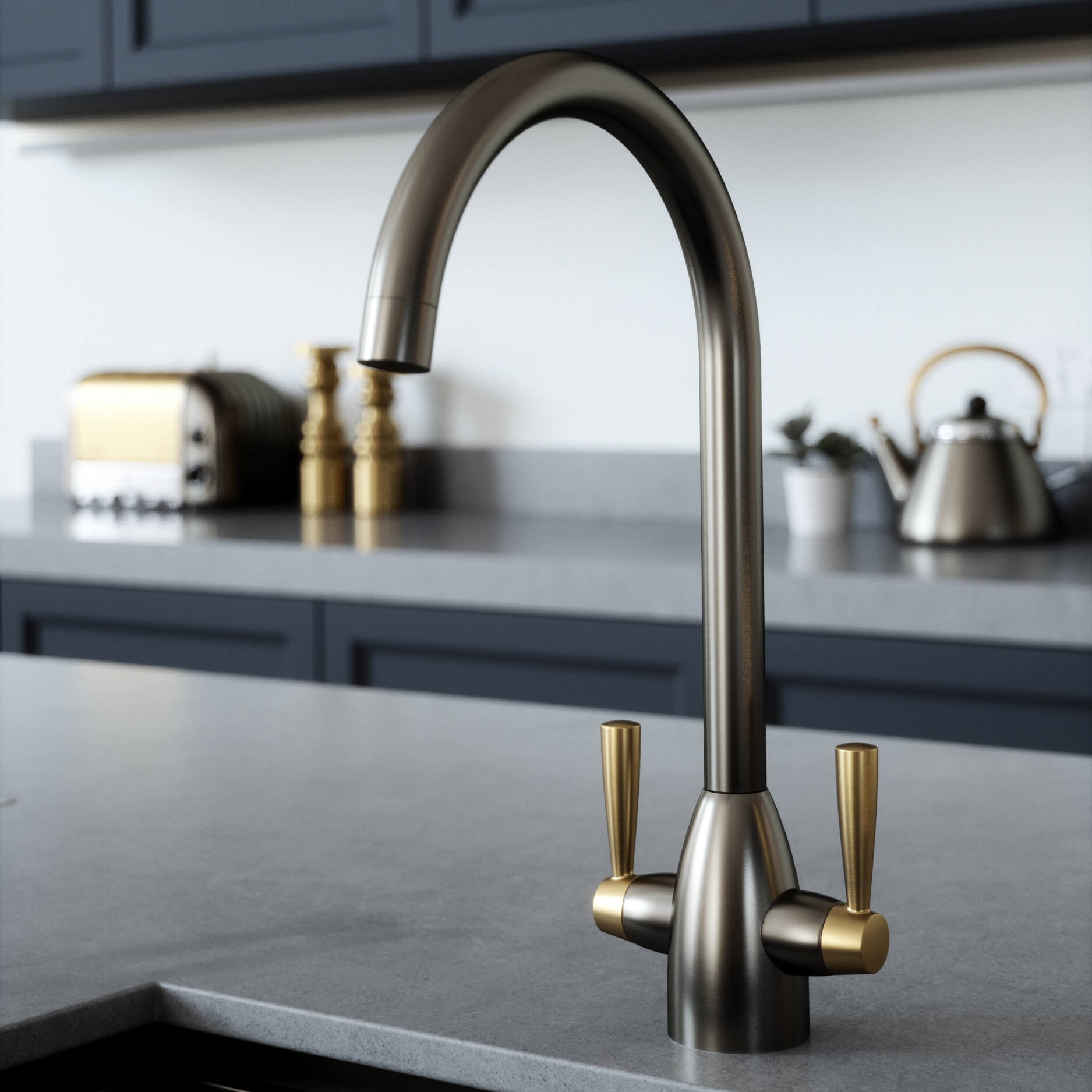 The Tap Factory Vibrance 2 Gunmetal Twin Lever Mono Kitchen Mixer with Coloured Handles
