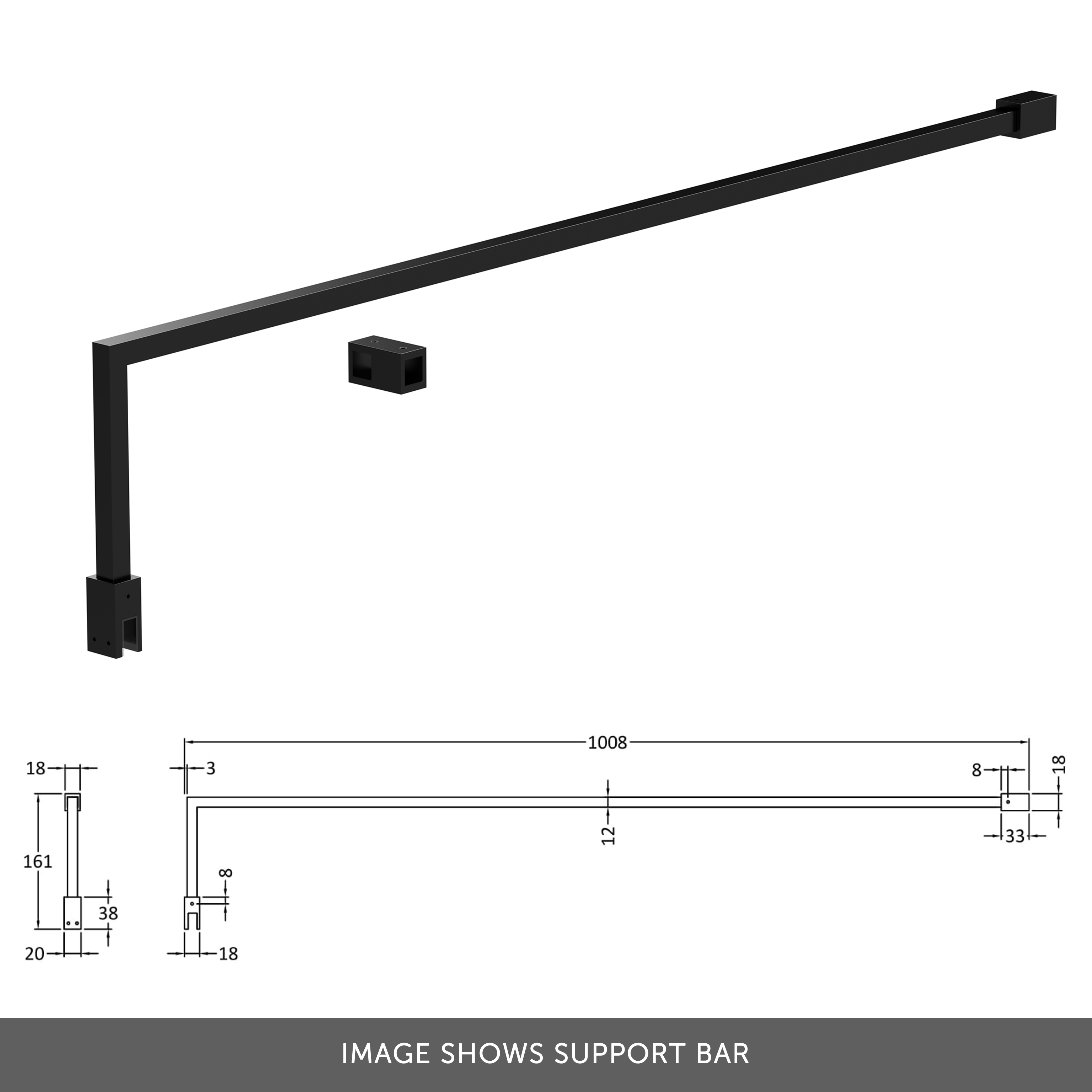 Vellamo City 8mm Framed Matt Black Easy Clean Walk In Panel & Optional Return Screen