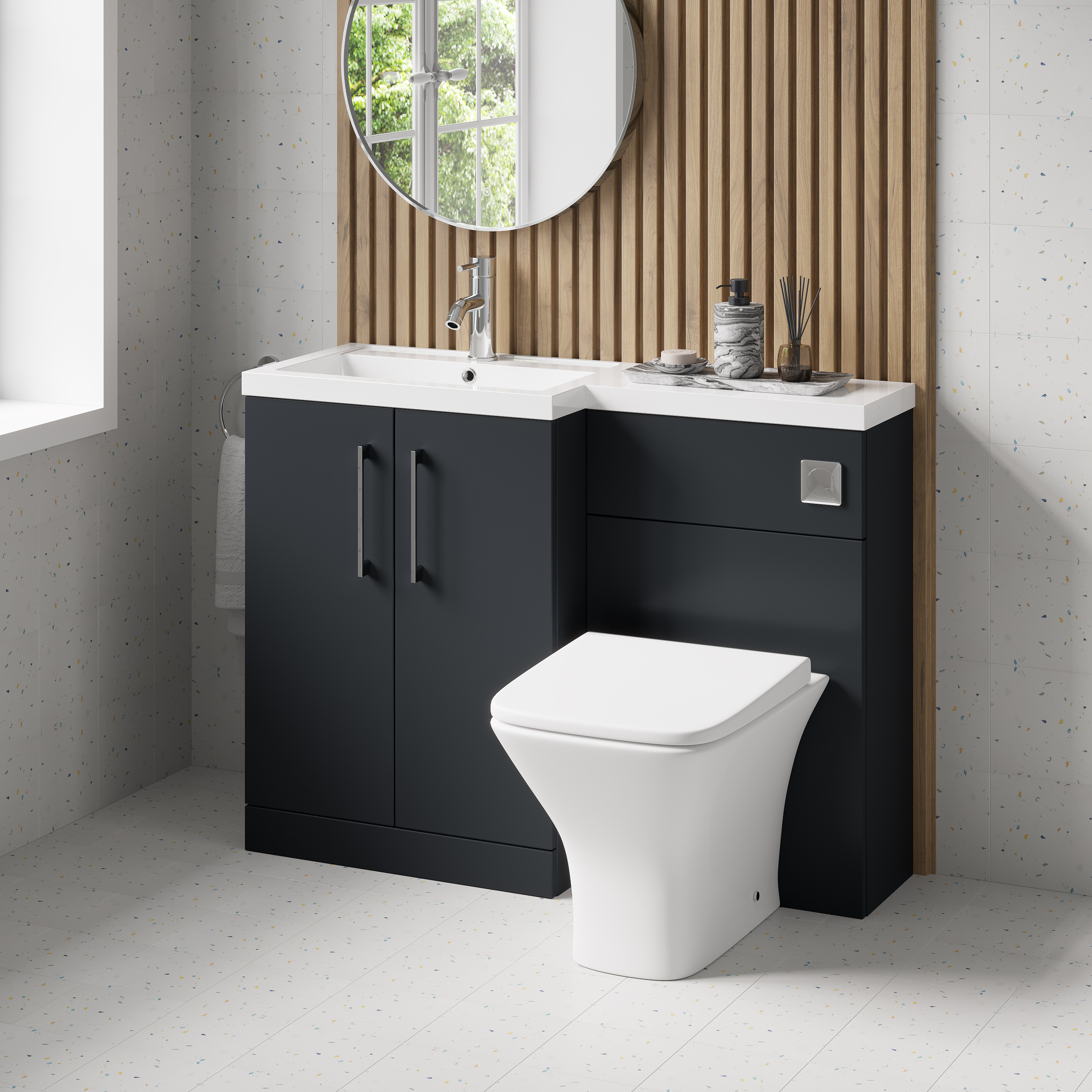 Erin 1100mm Soft Black Combination Bathroom 2 Door Sink & Toilet Unit