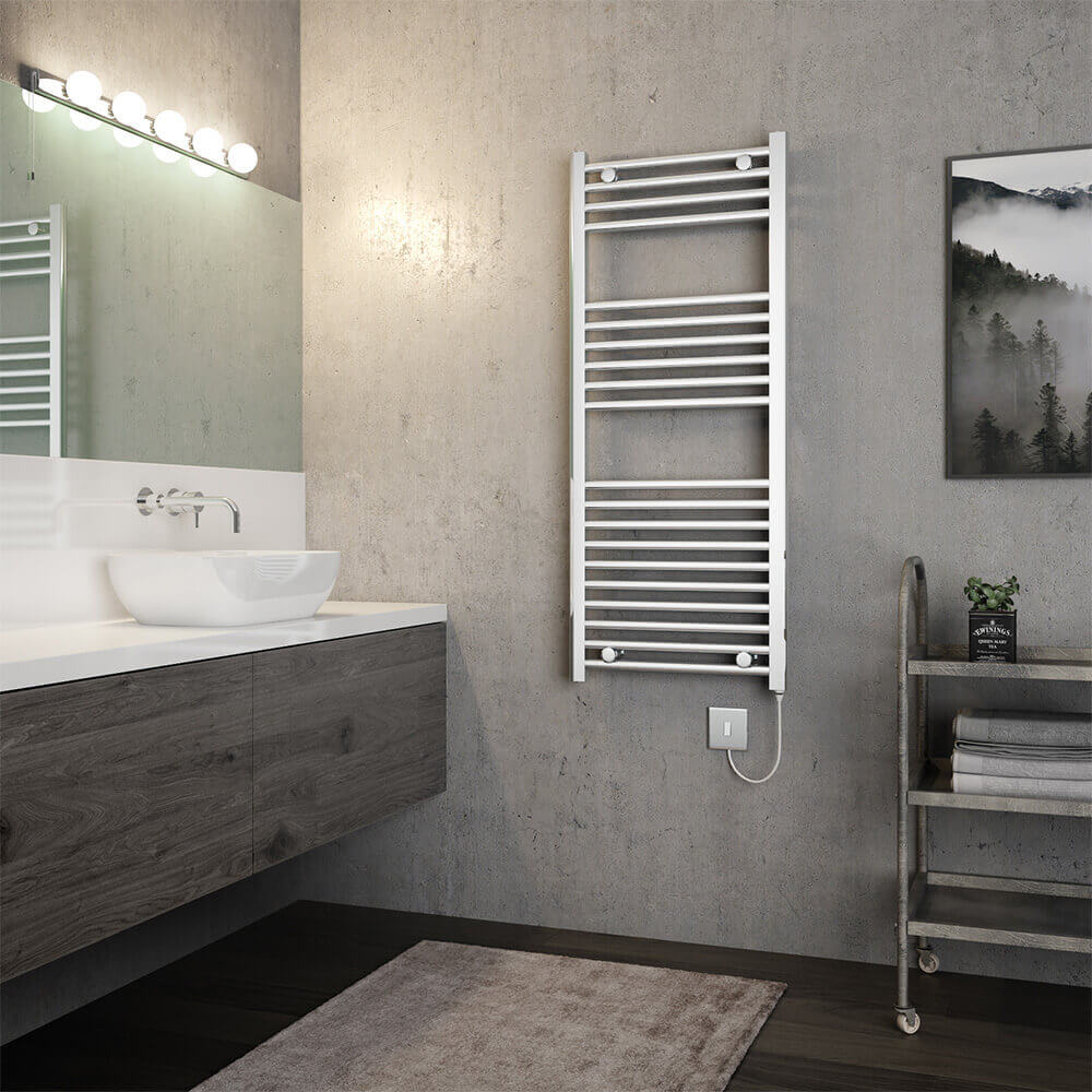 Brenton Apollo Electric Straight Chrome Heated Towel Rail - 1200 x 500mm