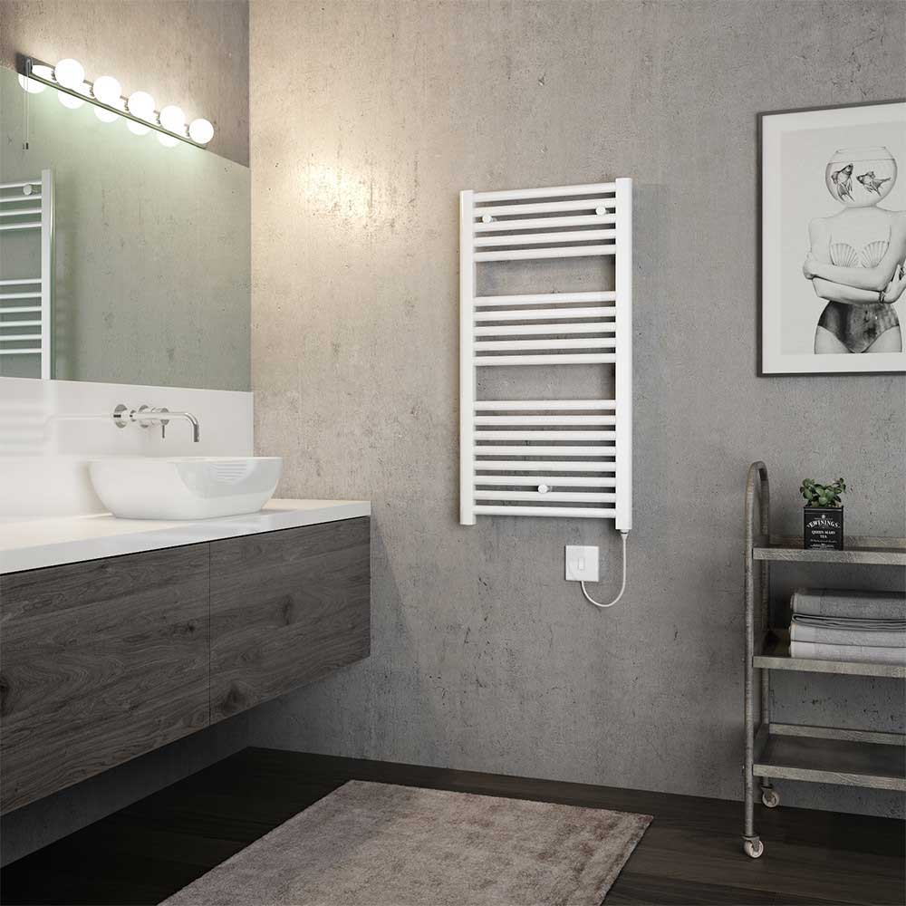 Brenton Hestia Electric Straight White Heated Towel Rail - 920 x 480mm