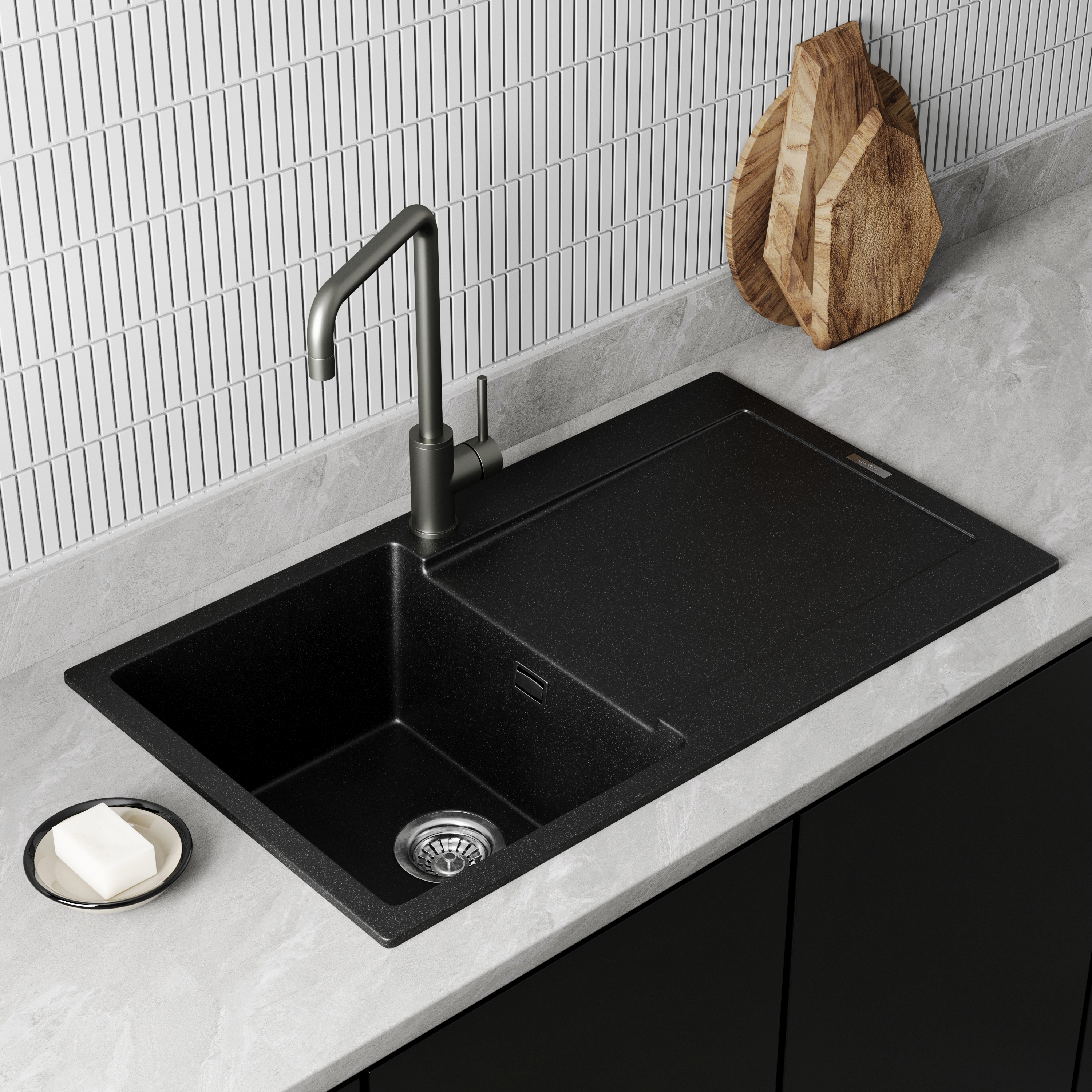 Vellamo Rocca Compact 1 Bowl Granite Composite Inset Kitchen Sink & Waste - 860 x 500mm