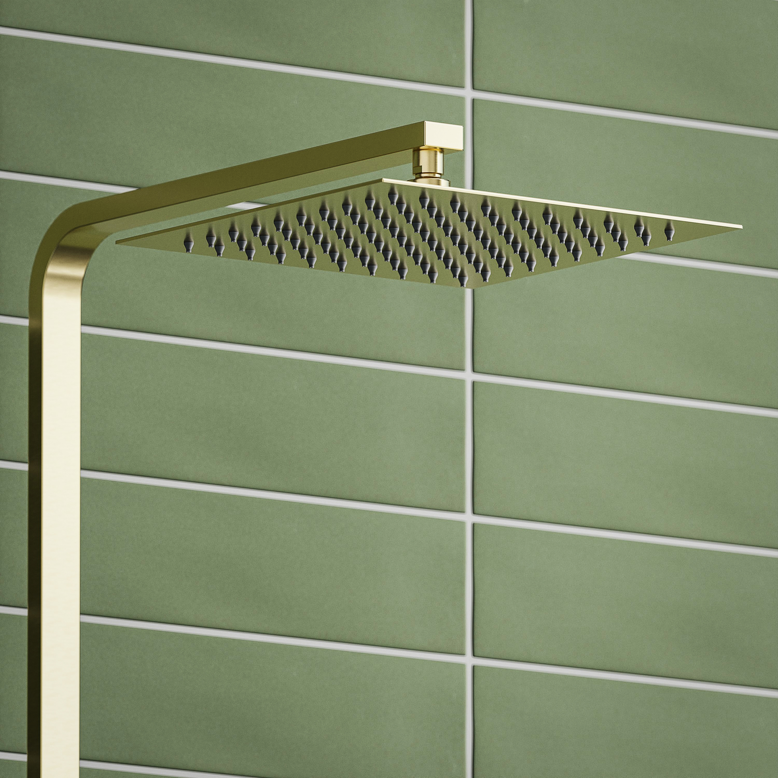 Harbour Status Brushed Brass Square Thermostatic Rigid Riser Shower Kit