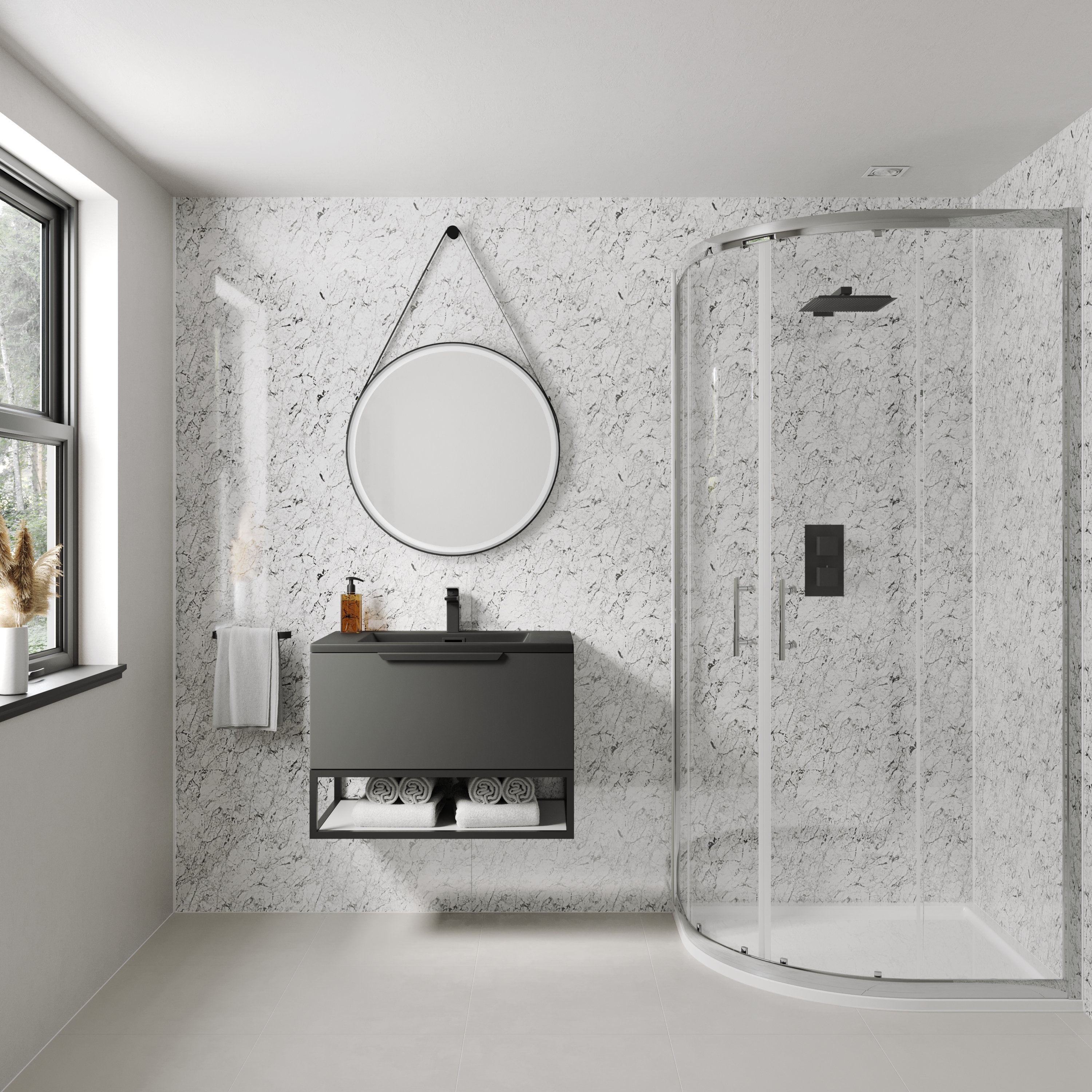 Drench Naturals White Granite PVC Waterproof Bathroom Wall Panel - 1000 x 2400mm
