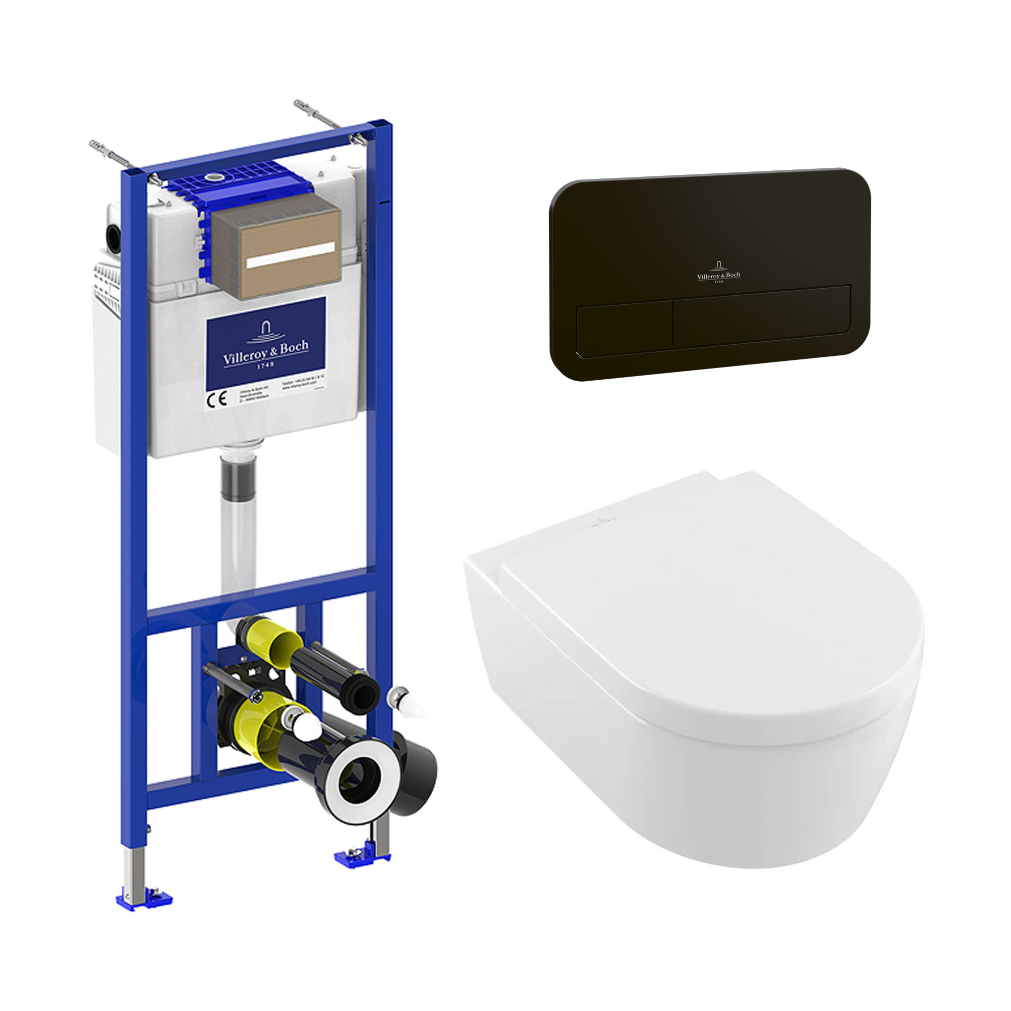 Villeroy & Boch ViConnect Pro 2.0 Frame with Arto Rimless Wall Mounted Toilet, Flush Plate & Soft Close Toilet Seat